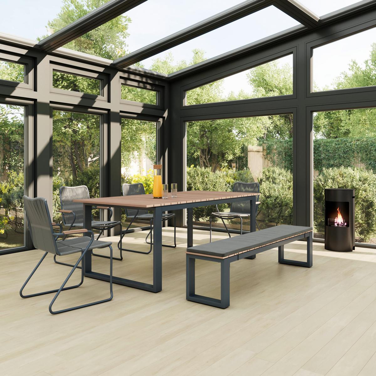 Kerti Étkezőgarnitúra Helen - fekete/tíkfa színű, Modern, műanyag/textil (330/198/88cm) - Bessagi Garden