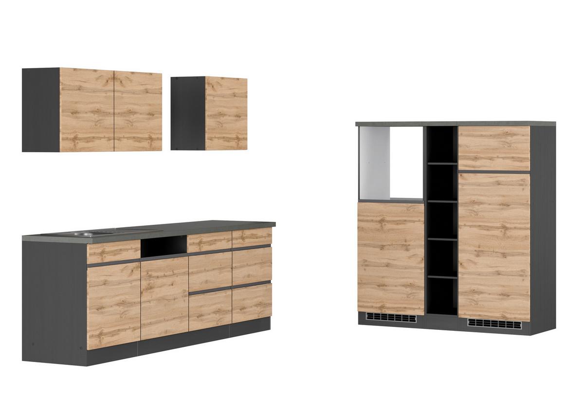 Küchenblock Turin o. Geräte ca. 390 cm Graphit/Eiche - Eiche Wotan/Graphitfarben, Design, Holzwerkstoff (390cm) - Held