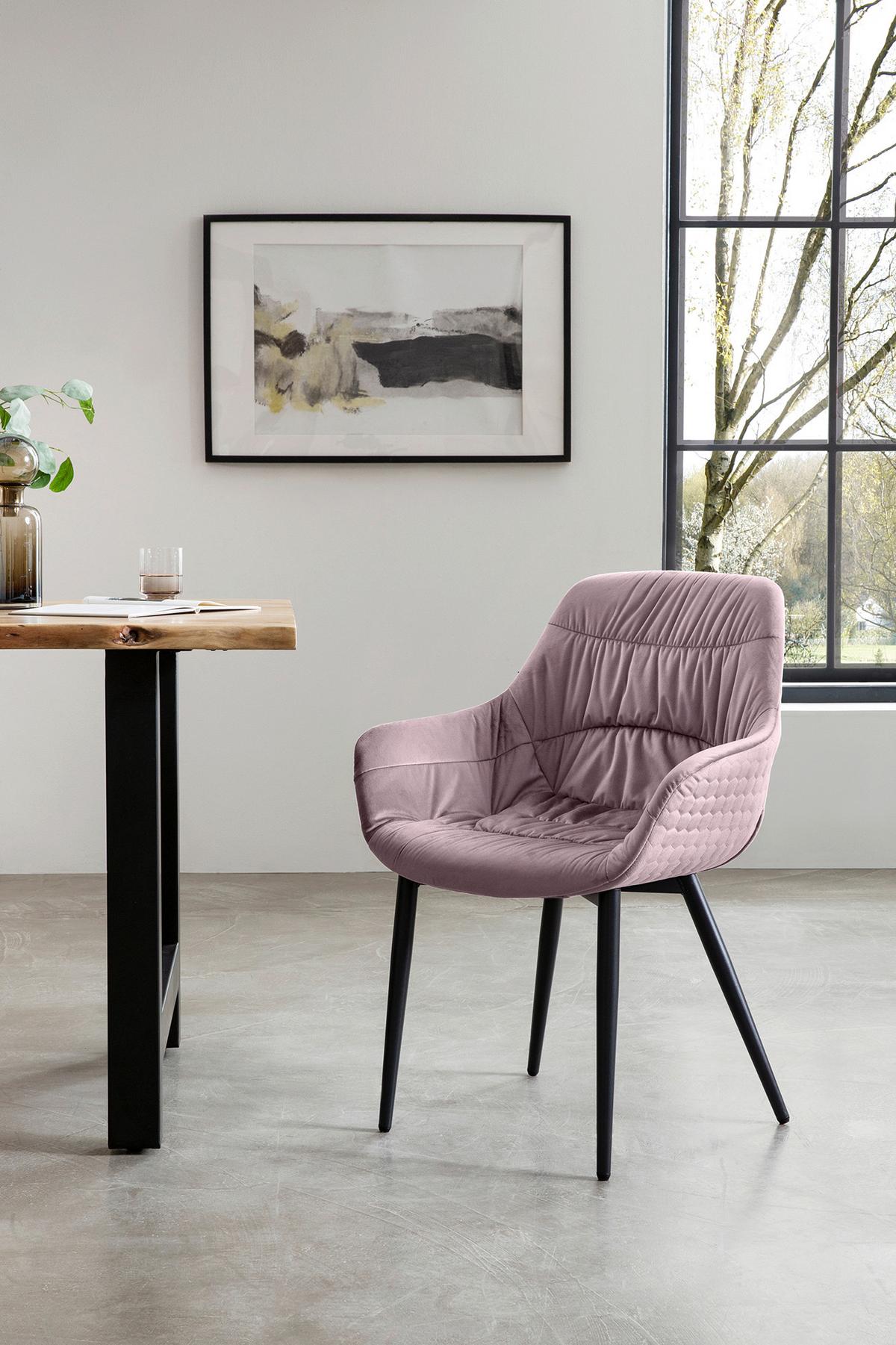 Naslanjač Samt, Roza - roza/črna, Moderno, kovina/tekstil (63/81,5/61cm) - Livetastic