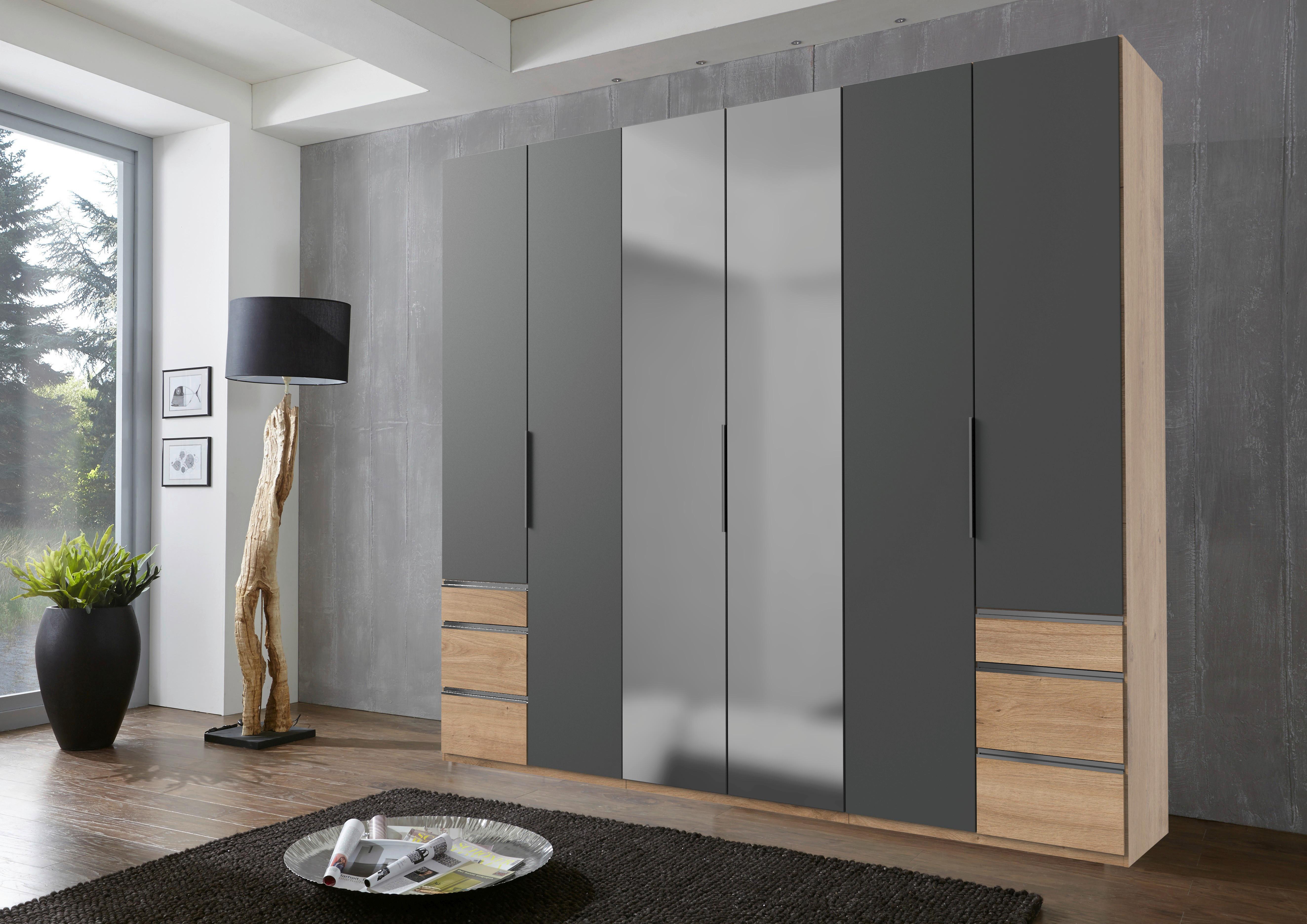 Drehtürenschrank Level 36A mit Spiegel ca. 300 cm Grau/Weiß - Chromfarben/Eichefarben, MODERN, Holzwerkstoff (300/236/58cm) - MID.YOU