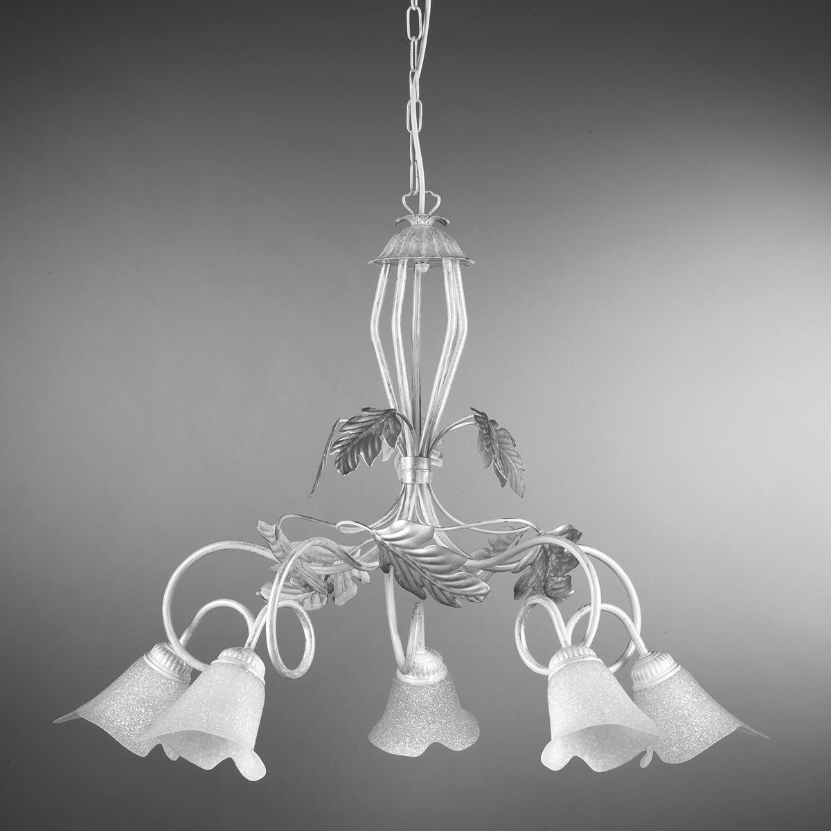 Kronleuchter Marilena Silber/Weiß max. 6 Watt - Silberfarben/Weiß, KONVENTIONELL, Glas/Metall (90/130cm)