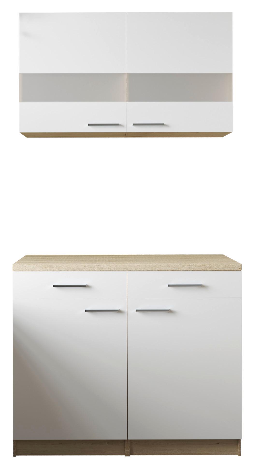 Bife Omara Merle, 100cm - srebrne barve/barve hrasta, Basics, kovina/steklo (100/200/60cm) - Respekta