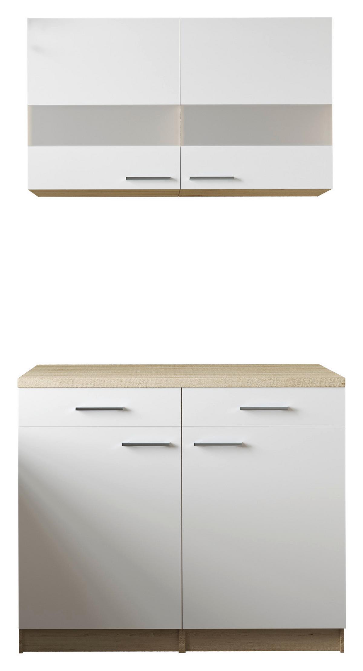 Bife Omara Merle, 100cm - srebrne barve/barve hrasta, Basics, kovina/steklo (100/200/60cm) - Respekta