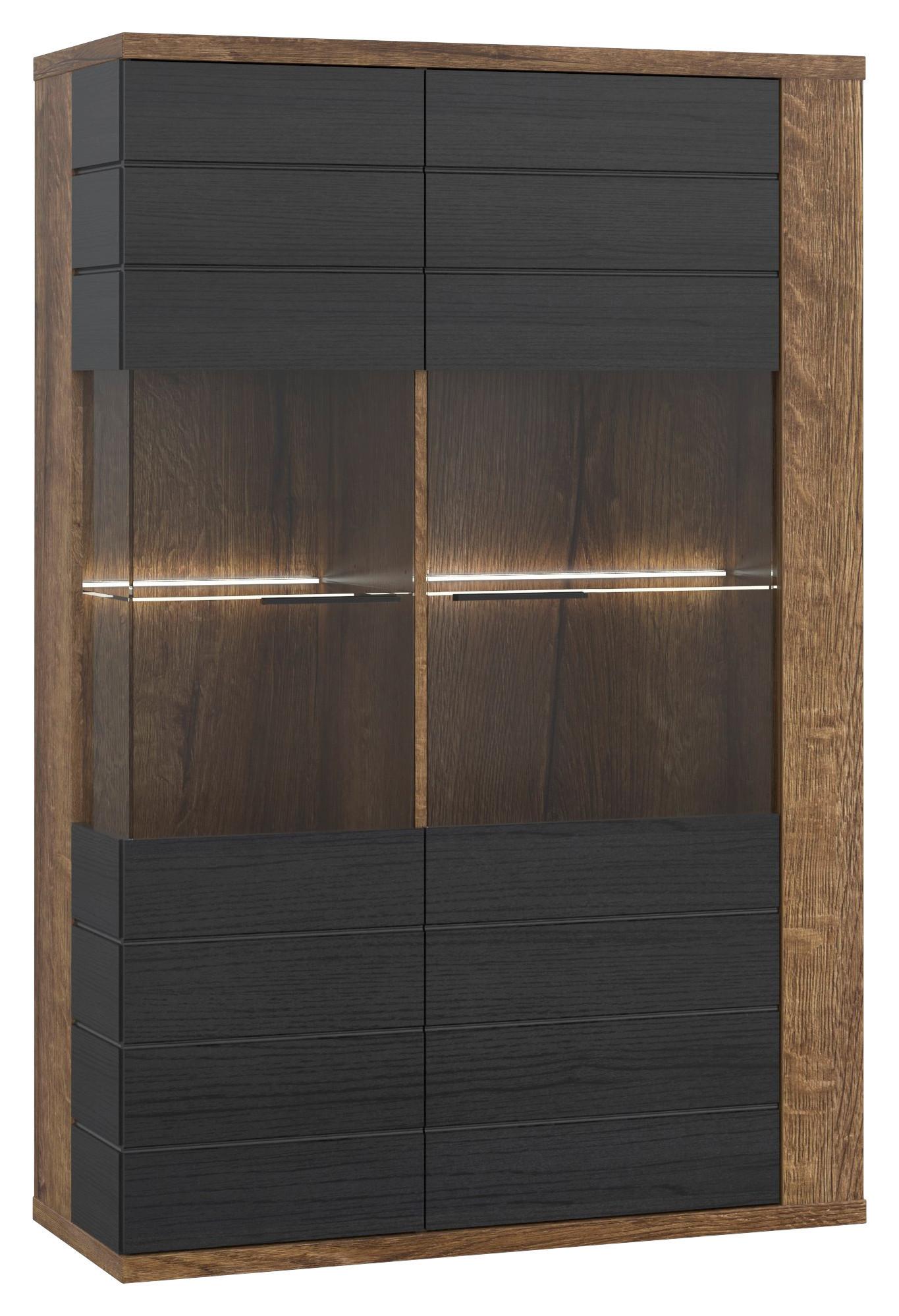 Vitrin Lacjum Lcjv521r-N09 - tölgyfa színű/fekete, Modern, műanyag/faalapú anyag (102,1/155,5/41,6cm)