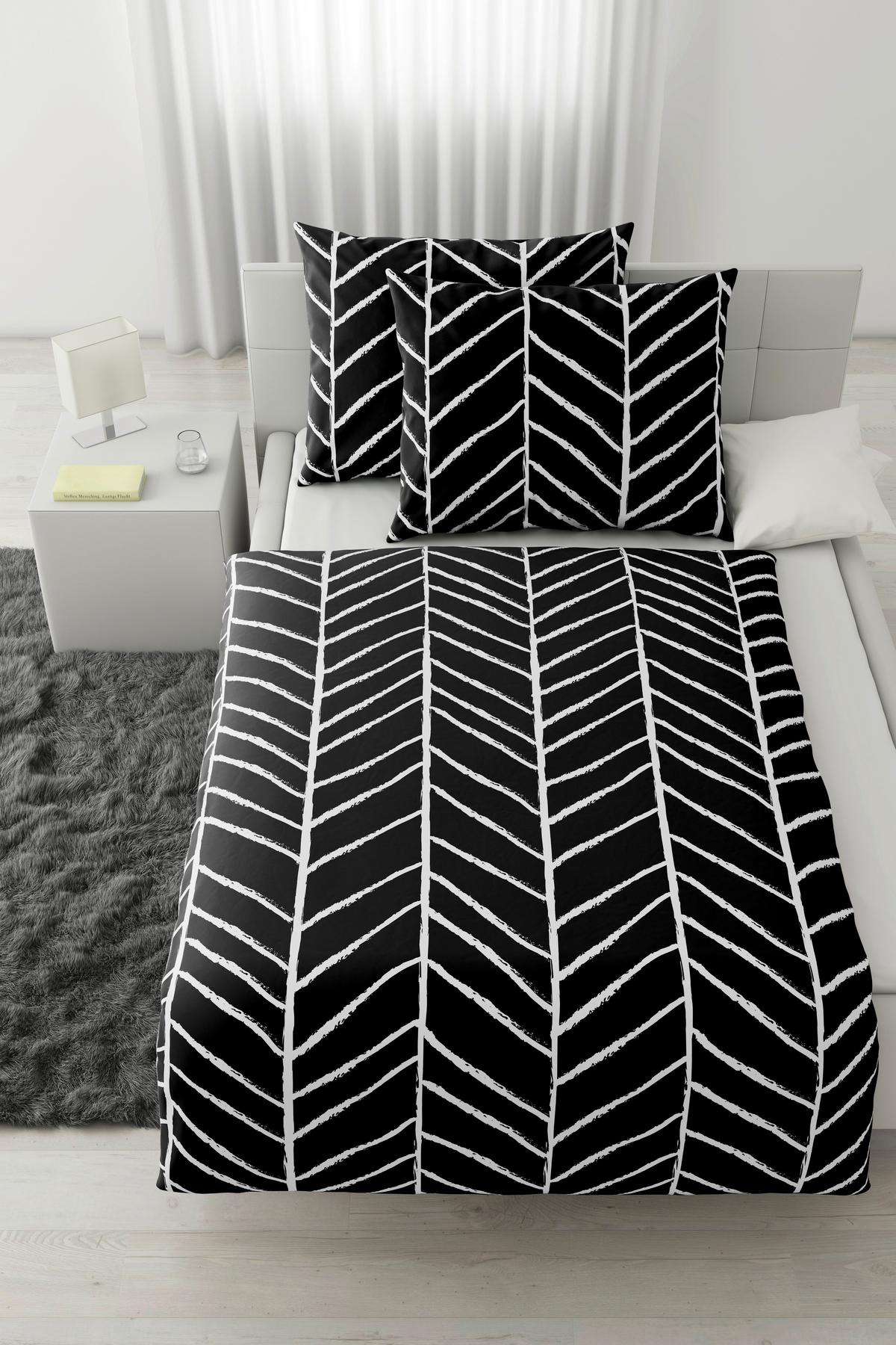 Posteljnina Marble, Črna, 2x60/80, 200/200 - črna, Konvencionalno, tekstil (200/200cm) - Modern Living