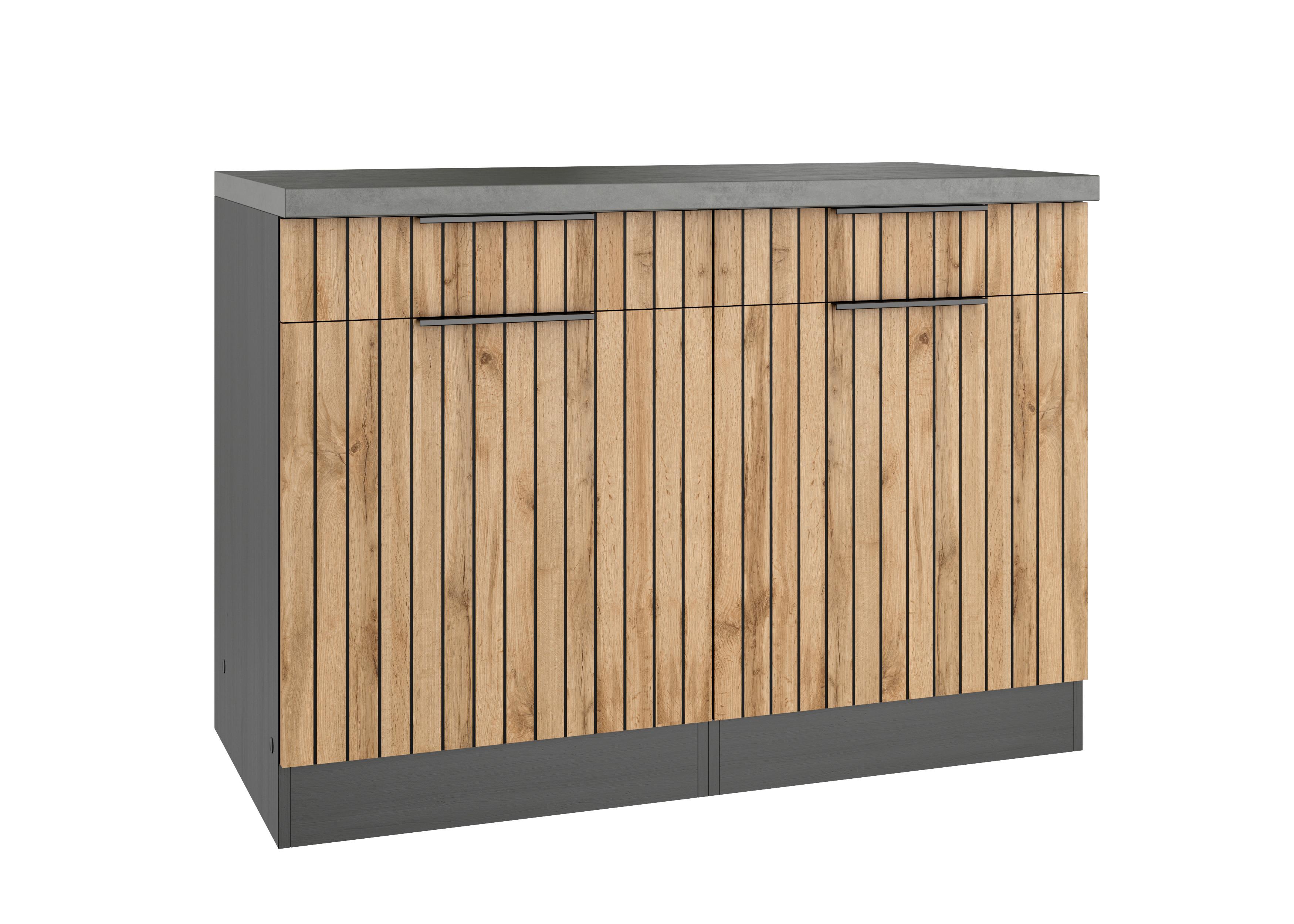 Küchenunterschrank Liverpool Eiche/Graphitfarben - Schieferfarben/Eiche Wotan, Basics, Holzwerkstoff/Metall (120/85/60cm) - Held