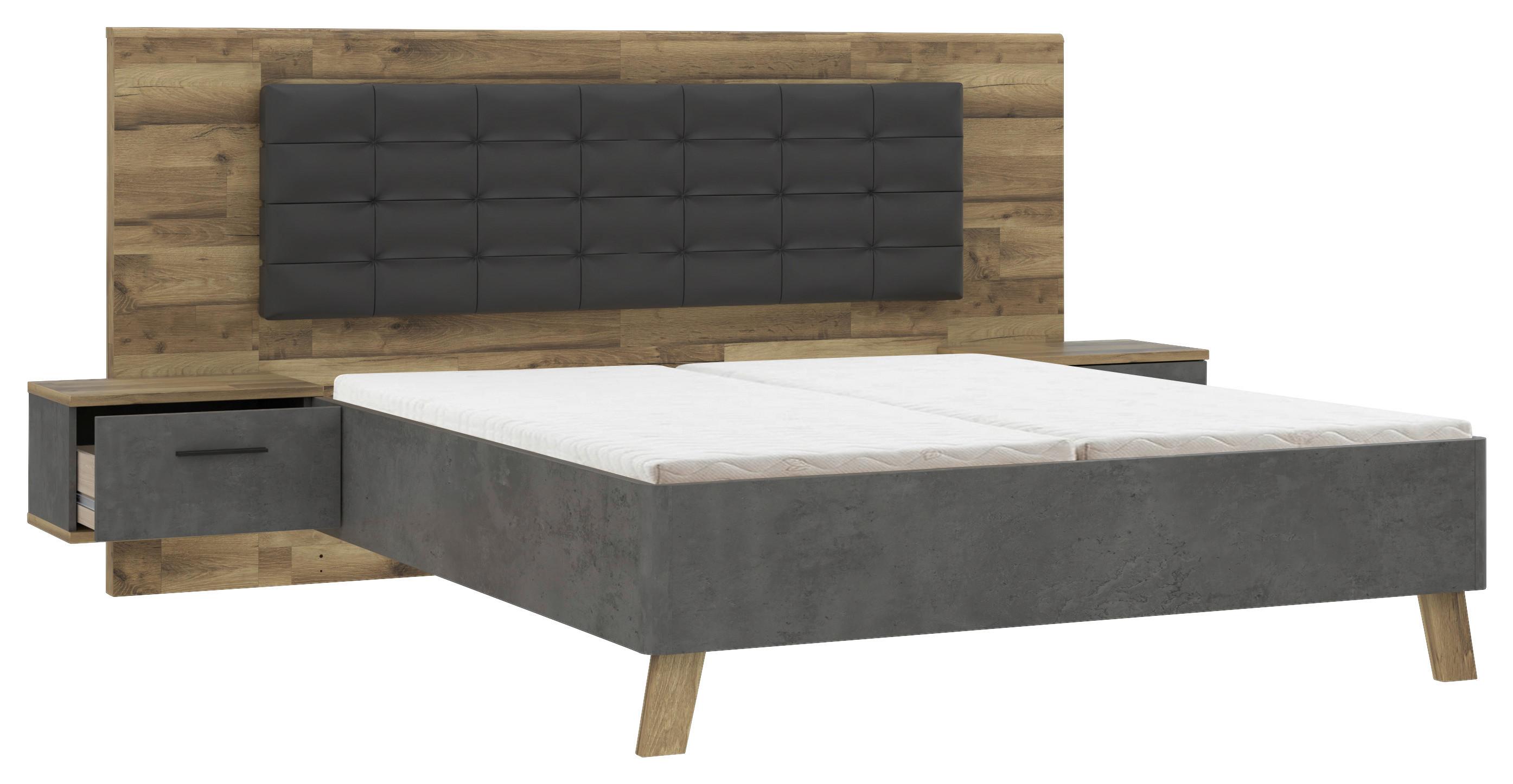 Posteljna Garnitura Ricciano, Barva Hrasta, Siva, 180x200 - temno siva/barve hrasta, Trendi, kovina/umetna masa (180/200cm) - Ti'me