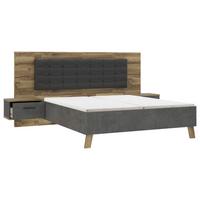Posteljna Garnitura Ricciano, Barva Hrasta, Siva, 180x200 - temno siva/barve hrasta, Trendi, kovina/umetna masa (180/200cm) - Ti'me