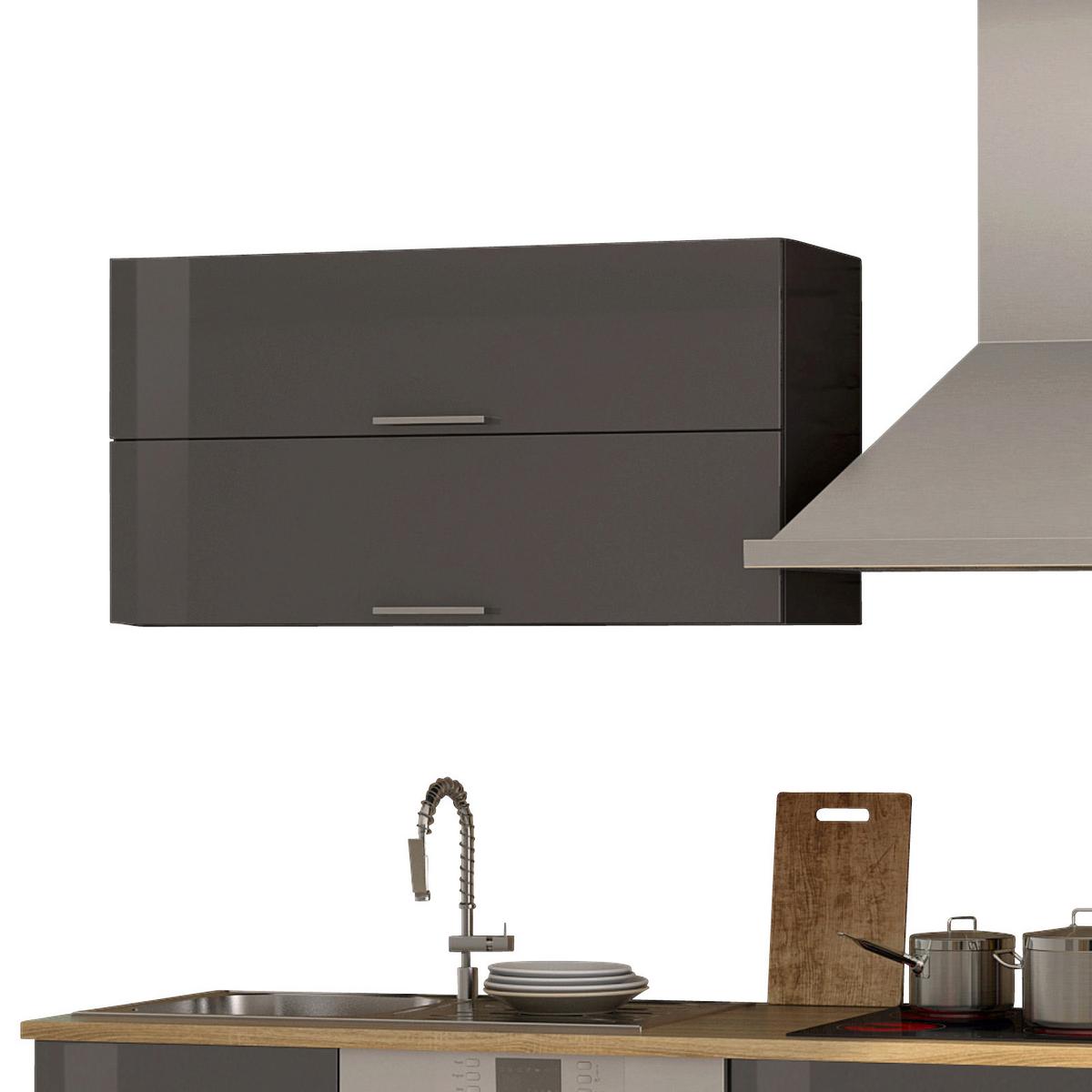 Küchenblock in Anthrazit inkl. E-Geräte 'Mailand' - Chromfarben/Eichefarben, MODERN, Holzwerkstoff/Metall (300cm) - Held