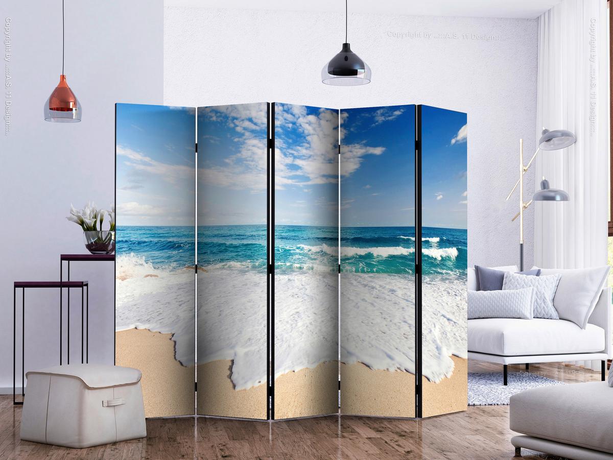 Paravan By The Sea I, 5-Delni, Dvostranski - svetlo modra/bela, Basics, tekstil/les (225/172/3cm) - artgeist