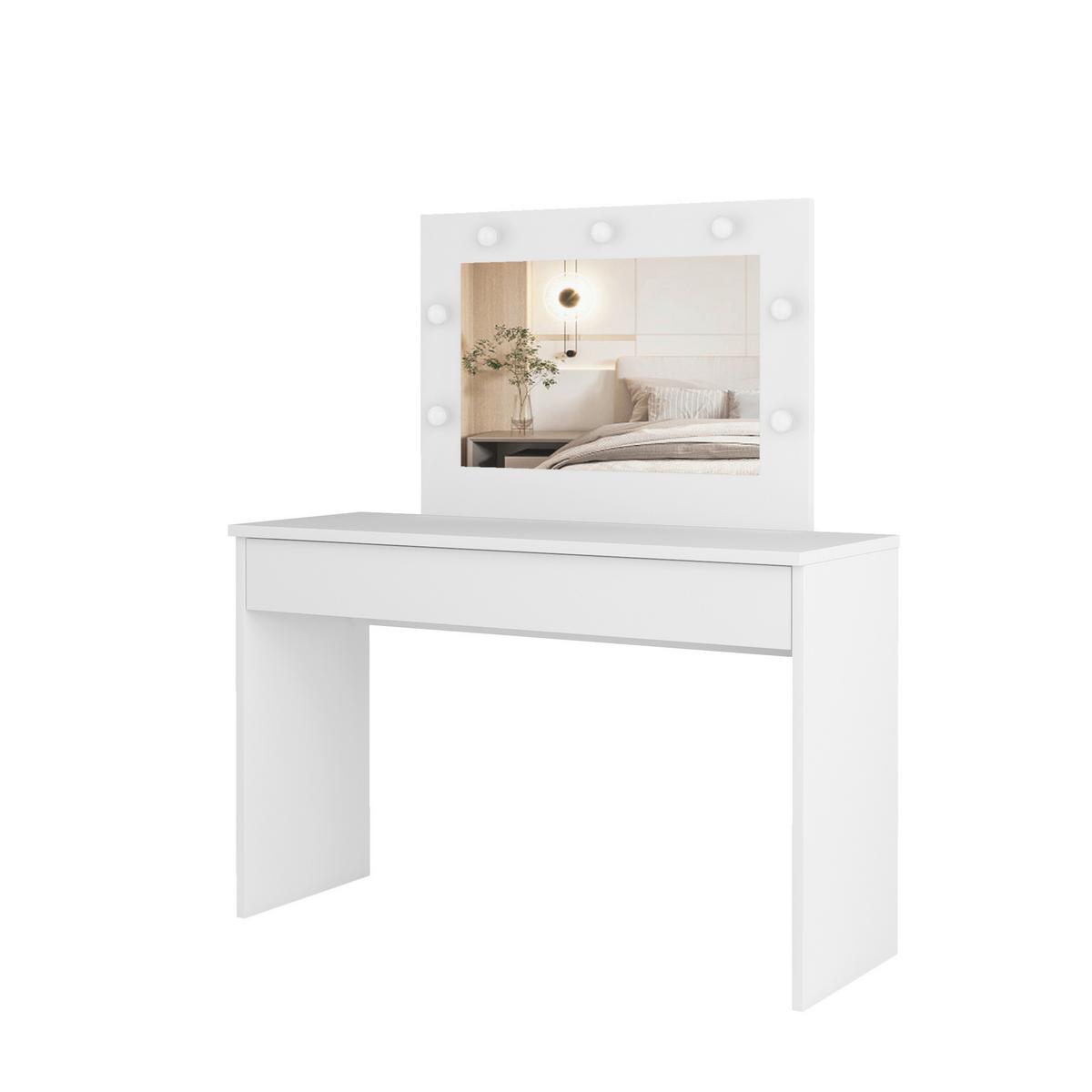 Sminkasztal Eva - fehér, Basics, faalapú anyag/Üveg (118/135/42cm)
