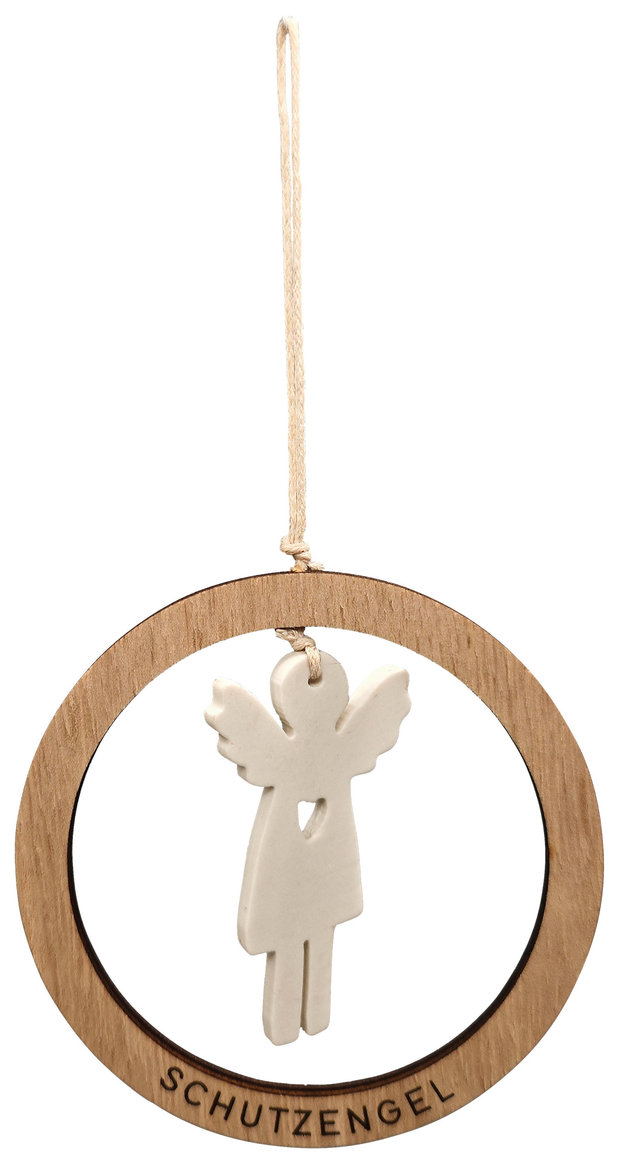 Dekohänger Kylie Naturfarben/Weiß - Weiss/Naturfarben, Konventionell, Keramik/Holzwerkstoff (9,5/9,5/0,5cm) - Mömax