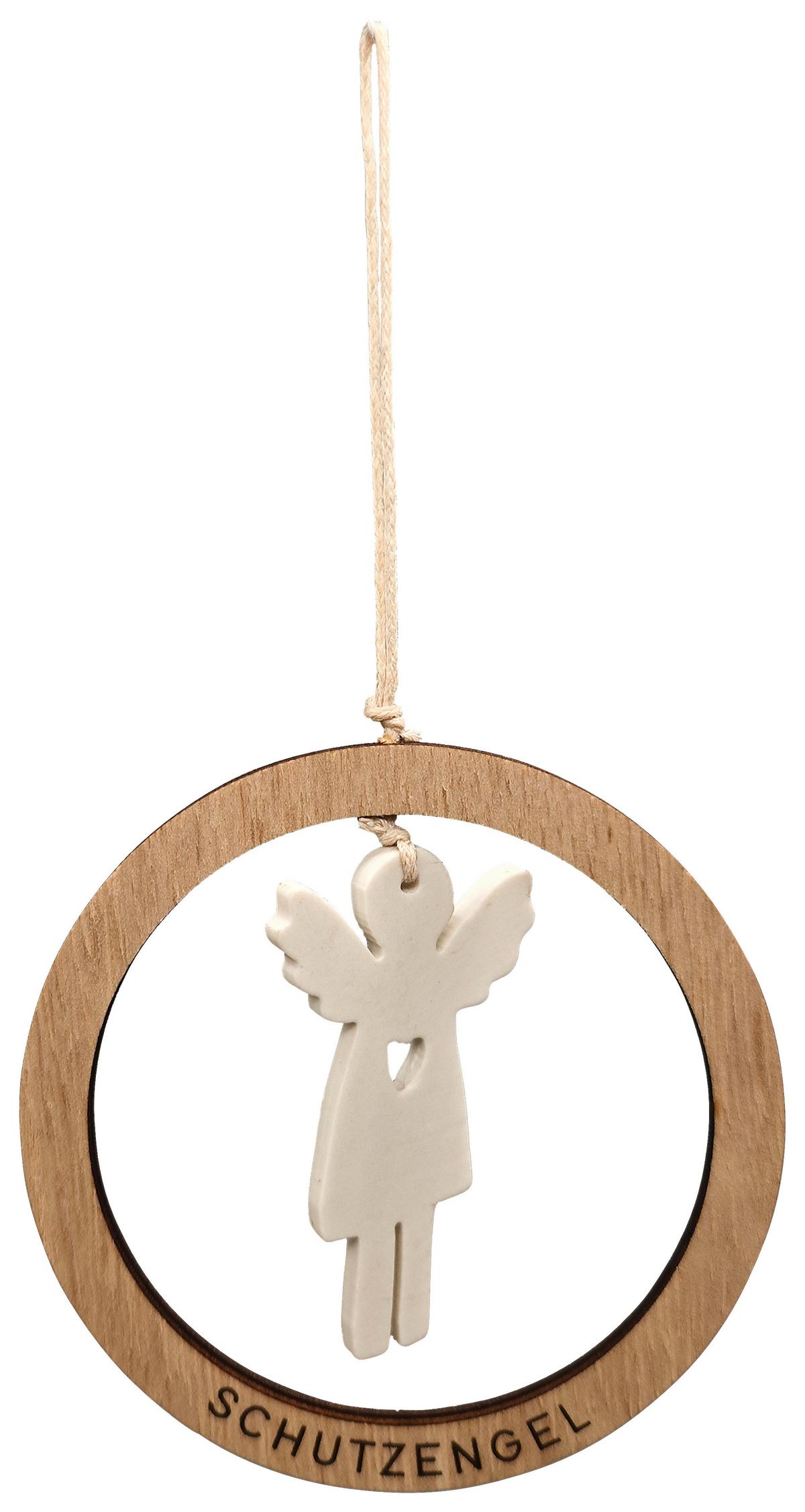 Dekohänger Kylie Naturfarben/Weiß - Weiss/Naturfarben, Konventionell, Keramik/Holzwerkstoff (9,5/9,5/0,5cm) - Mömax