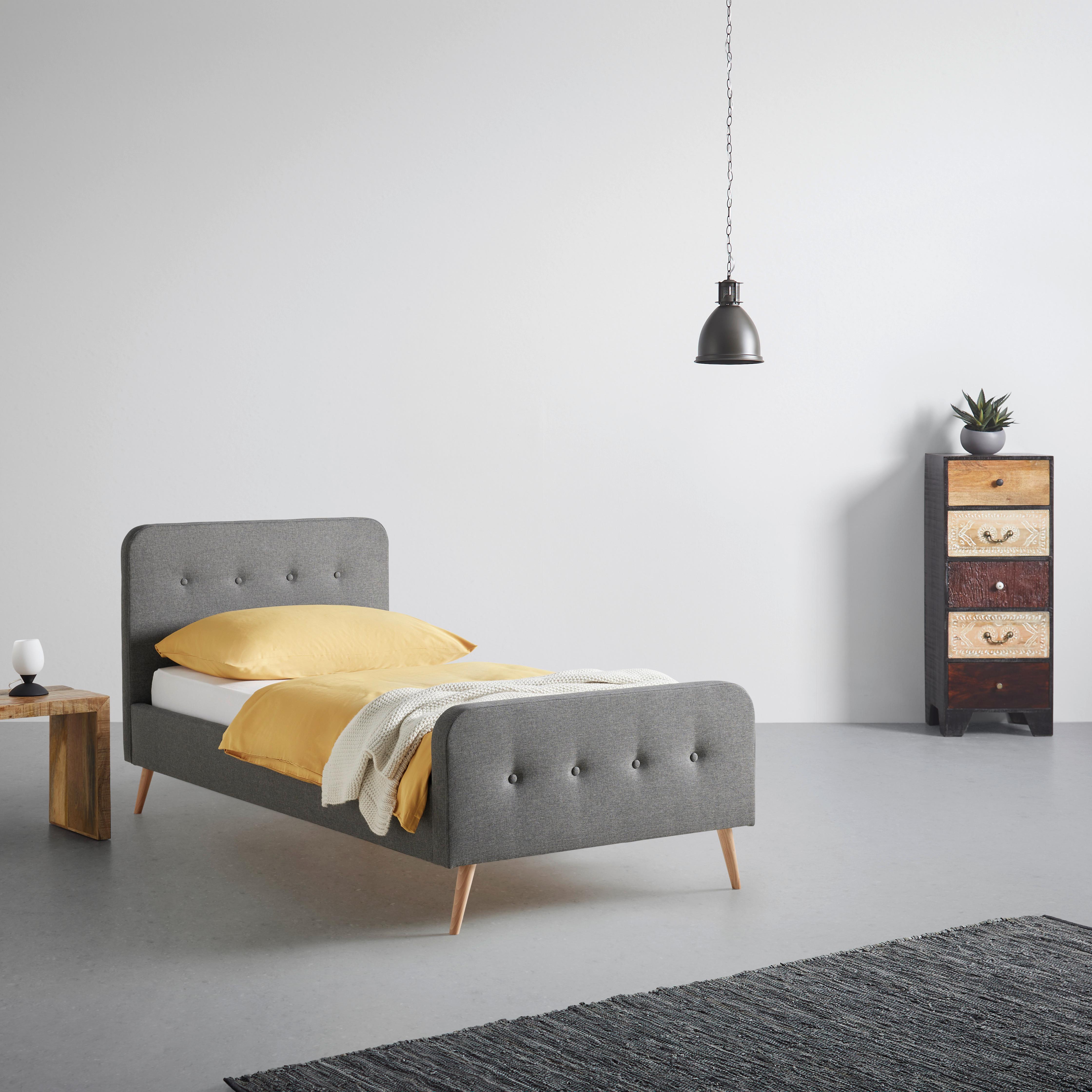 Polsterbett Barleta Dunkelgrau ca. 90x200cm - Dunkelgrau/Naturfarben, MODERN, Holz/Textil (90/200cm) - Mömax