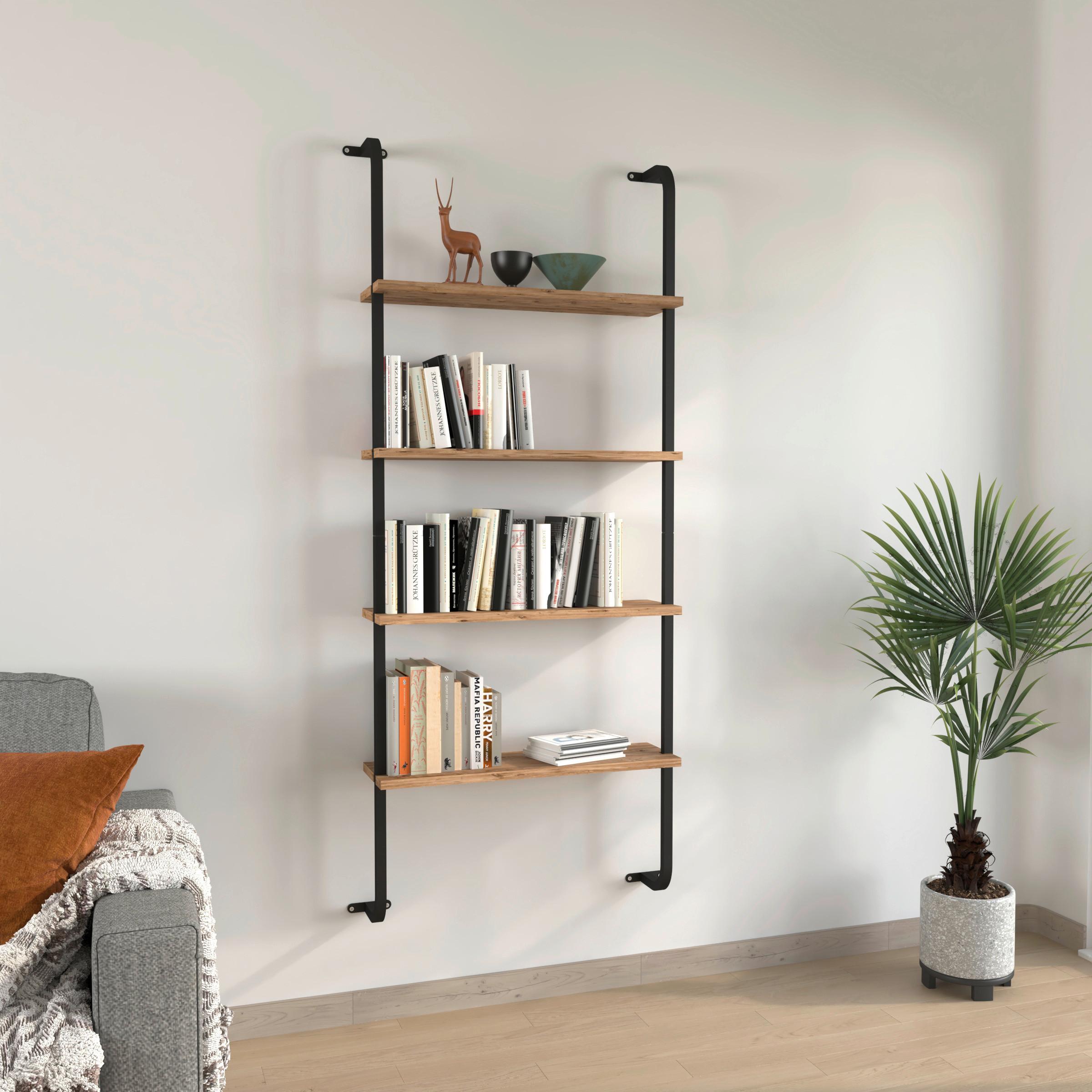 WANDREGAL INSASI 4 - Honigeiche/Schwarz, Design, Holzwerkstoff/Metall (64/150/20cm) - MID.YOU