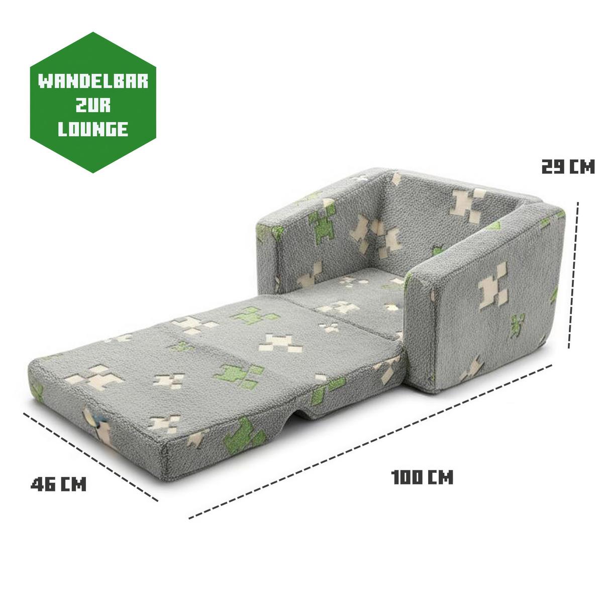 SOFA DZIECIĘCA/MŁODZIEŻOWA MINECRAFT - szary, Trend, tkanina (105/58/41cm) - Minecraft
