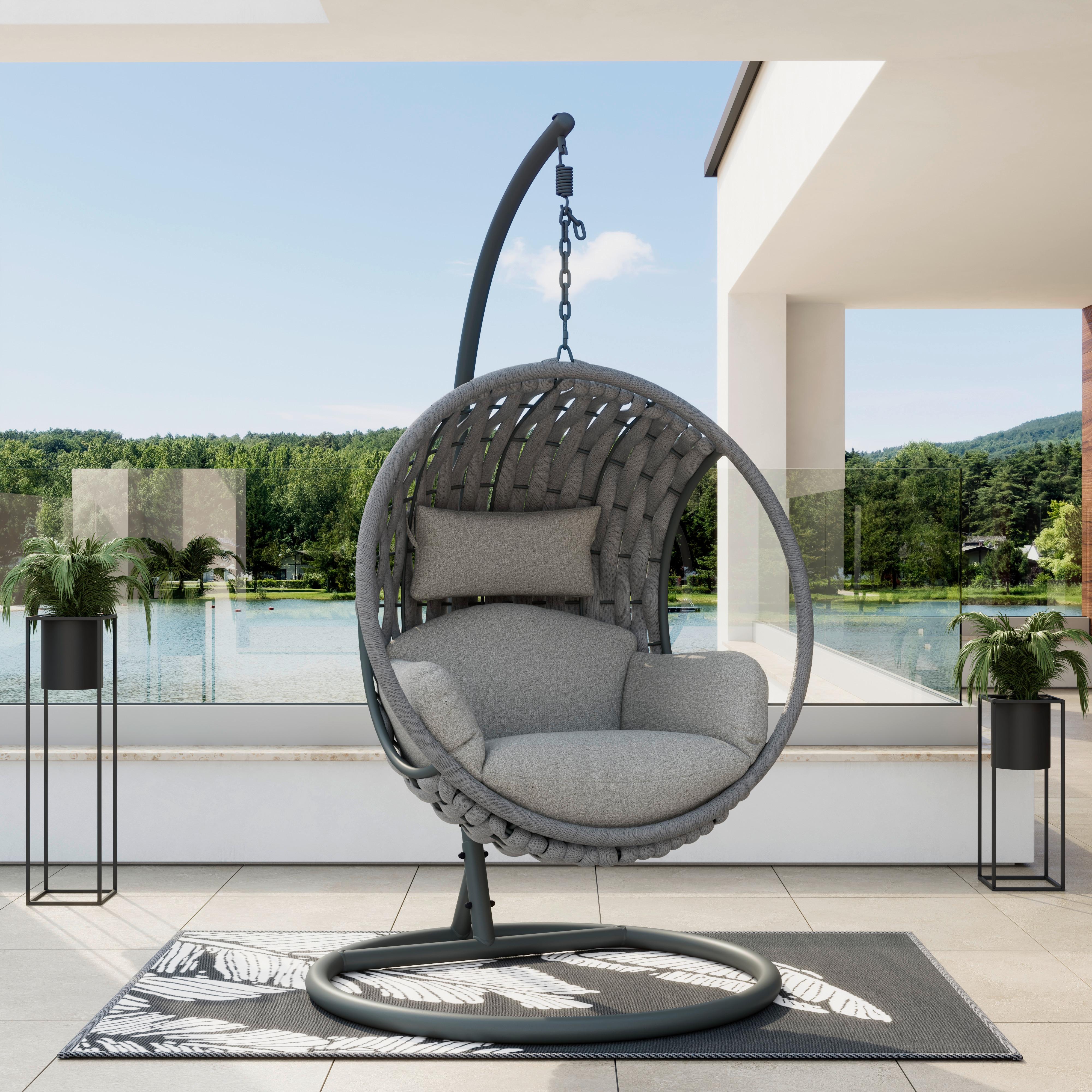 Hängesessel Mira Hellgrau Outdoorstoff/Metall/Kunststoff - Hellgrau, MODERN, Kunststoff/Textil (107/196/120cm) - Bessagi Garden