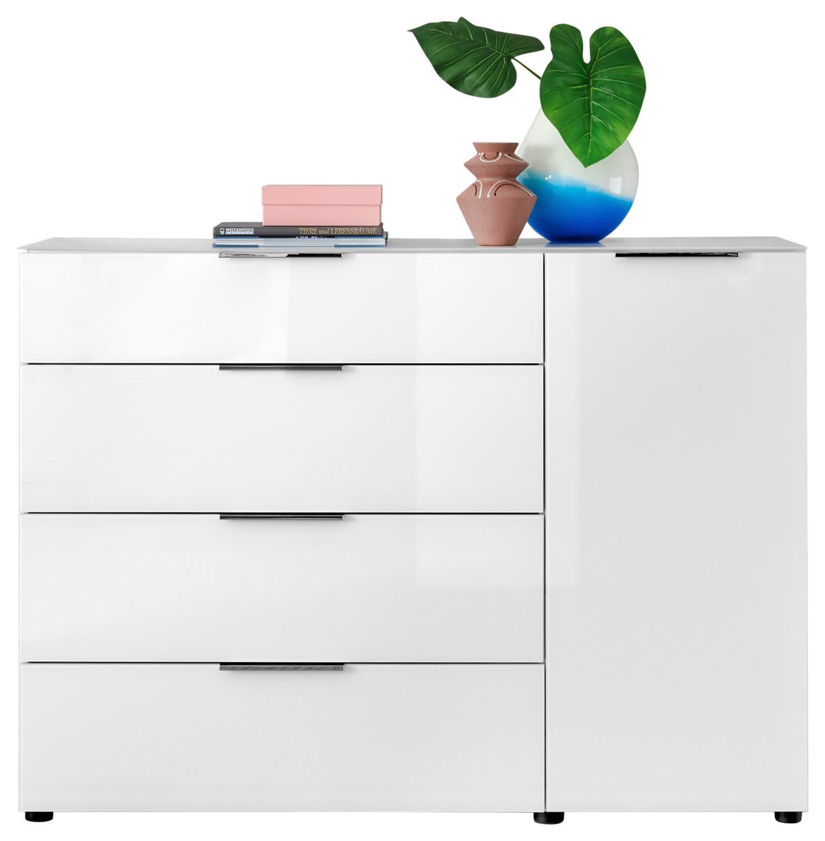 Kommode Siena Weiß - Chromfarben/Schwarz, MODERN, Glas/Holzwerkstoff (135/99/40cm) - Mömax