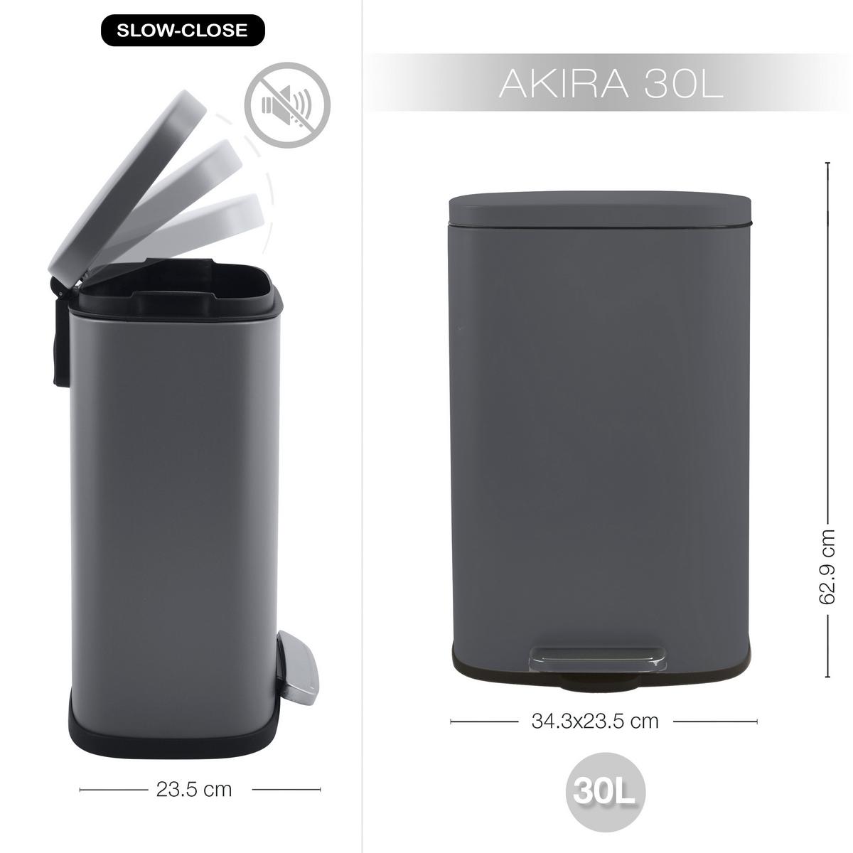 Treteimer Akira Matt-Grey - Dunkelgrau/Schwarz, Basics, Kunststoff/Metall (34,3/23,5/62,9cm) - Spirella