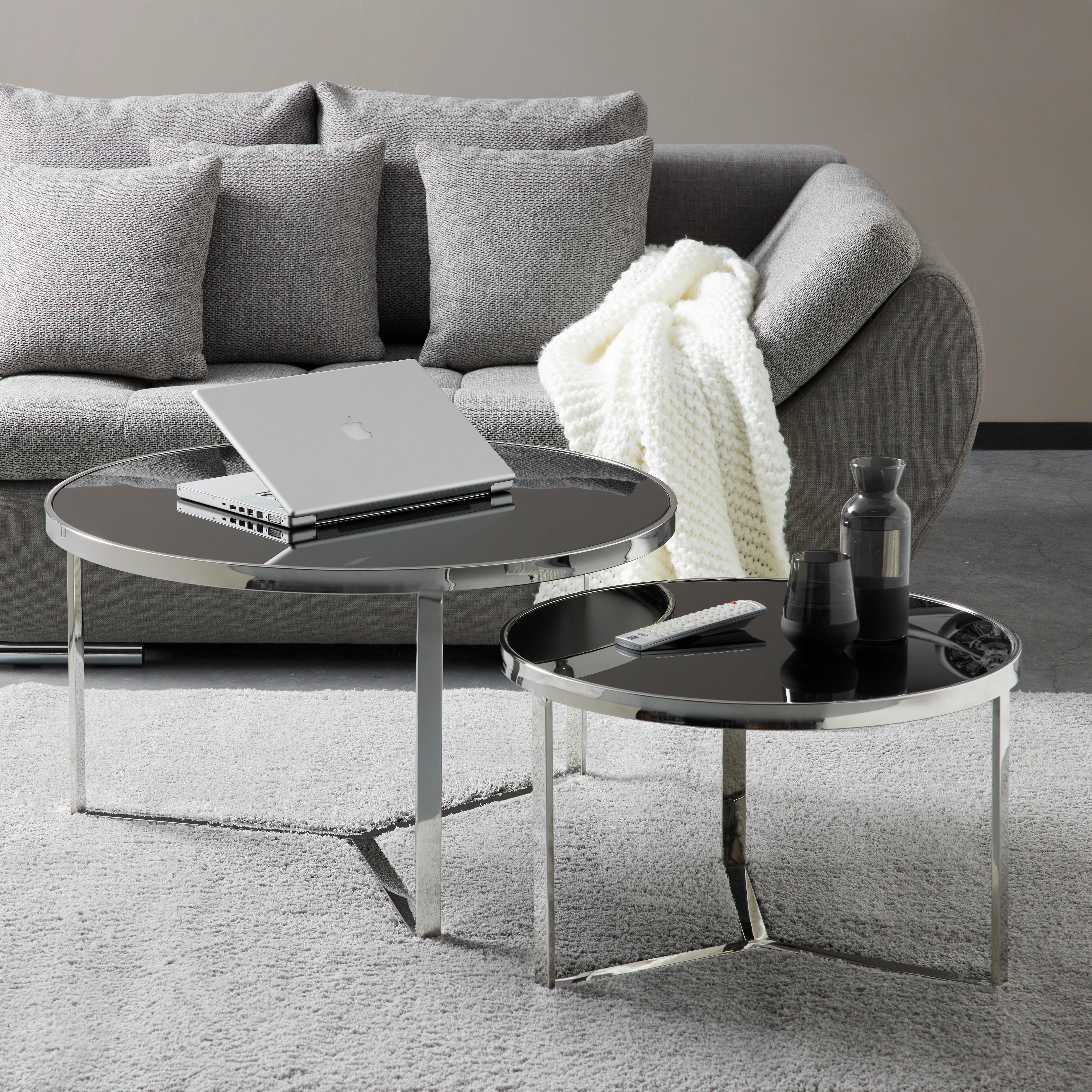 Couchtisch Alfi in Schwarz Rund - Edelstahlfarben/Schwarz, MODERN, Glas/Metall (80/60/46/38cm) - Mömax