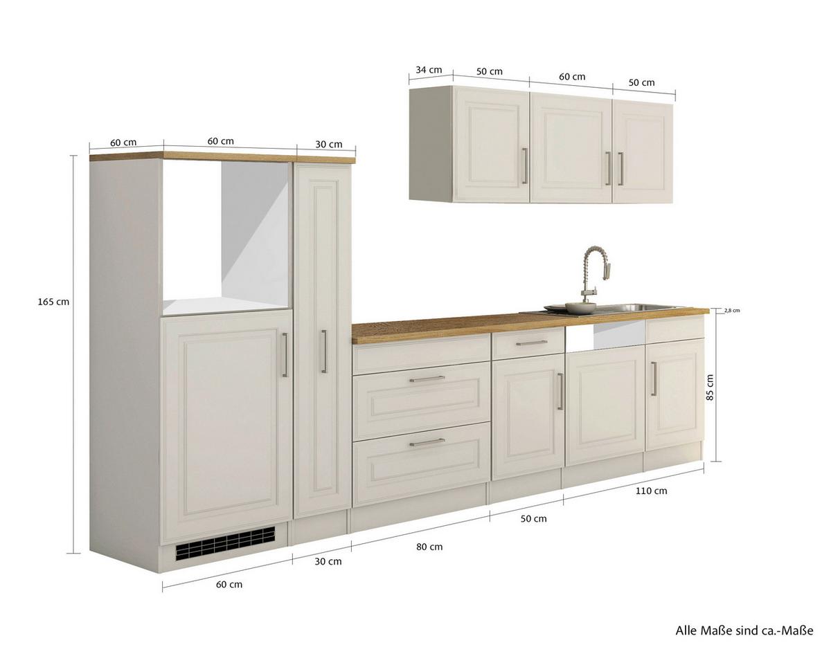 Küchenleerblock Rom B: ca. 330cm Weiß/Eichefarben - Alufarben/Weiß, MODERN, Holzwerkstoff/Metall (330cm) - Held