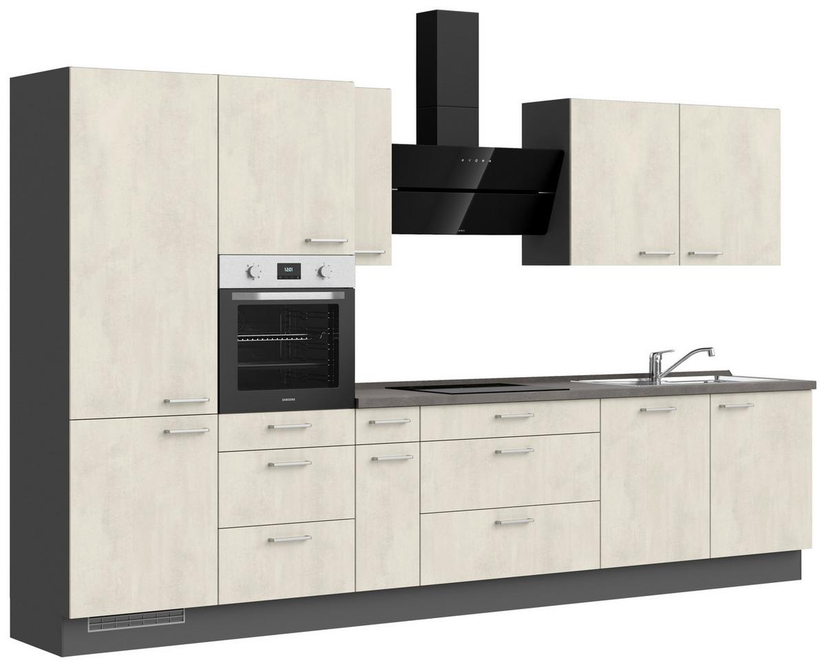 Küchenblock Riva High m. Geräten Weiß - Schieferfarben/Edelstahlfarben, MODERN, Holzwerkstoff/Metall (360cm) - Nobilia