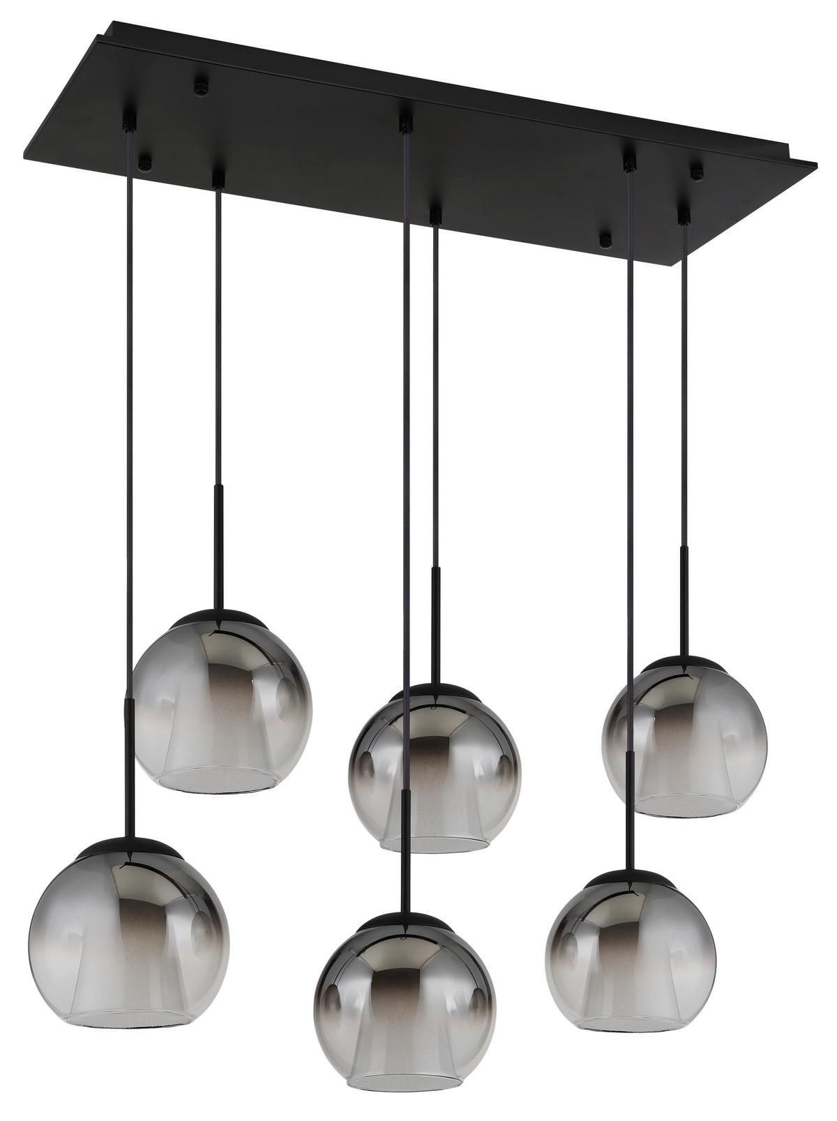 HÄNGELEUCHTE 15749-6H BARRY - Klar/Schwarz, Basics, Glas/Textil (90/38/120cm) - Globo
