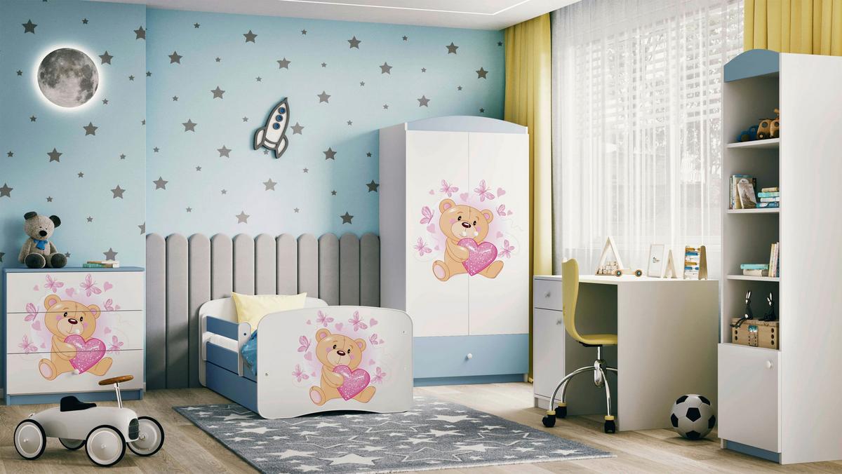 Otroška Postelja Babydreams, Bela, Modra, 80x160cm - modra/bela, Moderno, tekstil/leseni material (80/160cm) - MID.YOU