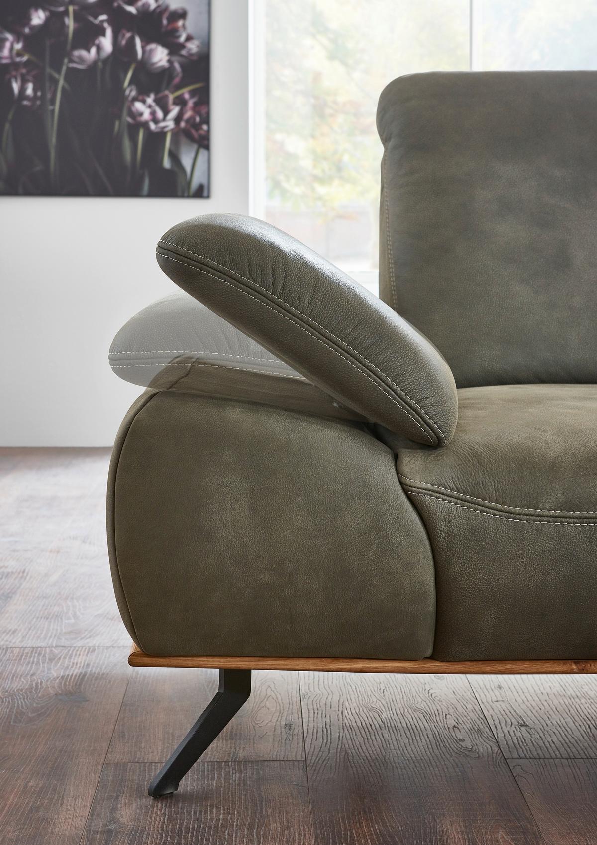Wohnlandschaft Erling in Leder Olive - Beige/Schwarz, MODERN, Leder/Metall (322/89/187cm) - Premium Living