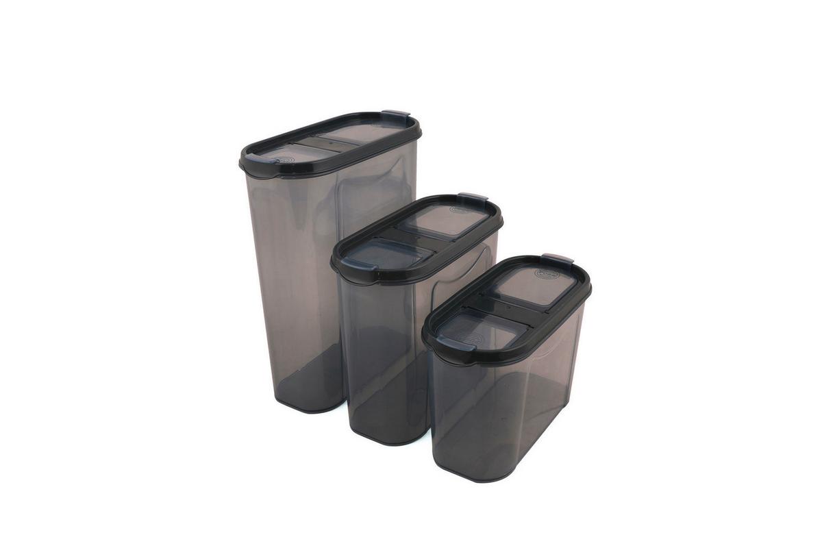 ZESTAW POJEMNIKÓW KUCHENNYCH DSY4X - antracytowy, Basics, tworzywo sztuczne (19/24/9cm)