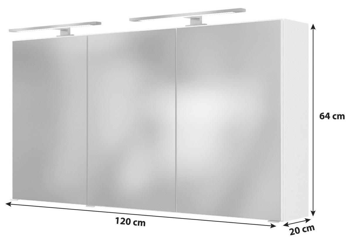 Spiegelschrank Arezzo mit LED 3-türig ca. 120x64 cm Grau - Graphitfarben/Alufarben, Basics, Glas/Holzwerkstoff (120/64/20cm) - Held