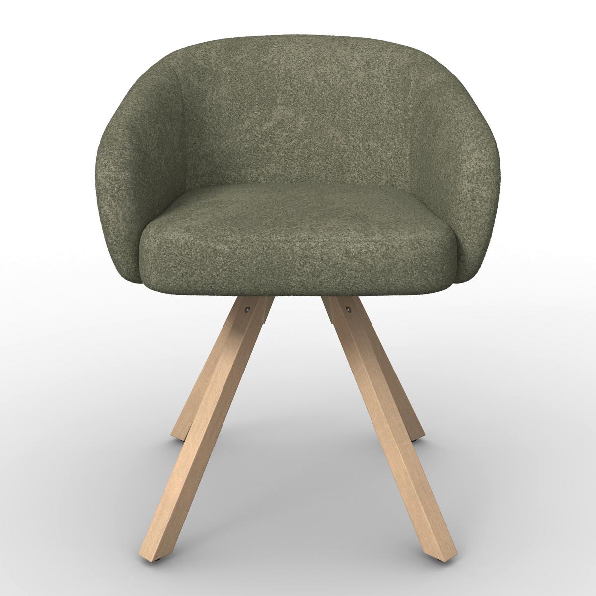 Armlehnstuhl Naya Grün Chenille Drehbar Gepolstert - Buchefarben/Grün, MODERN, Holz/Textil (62/65/81cm) - Bessagi Home