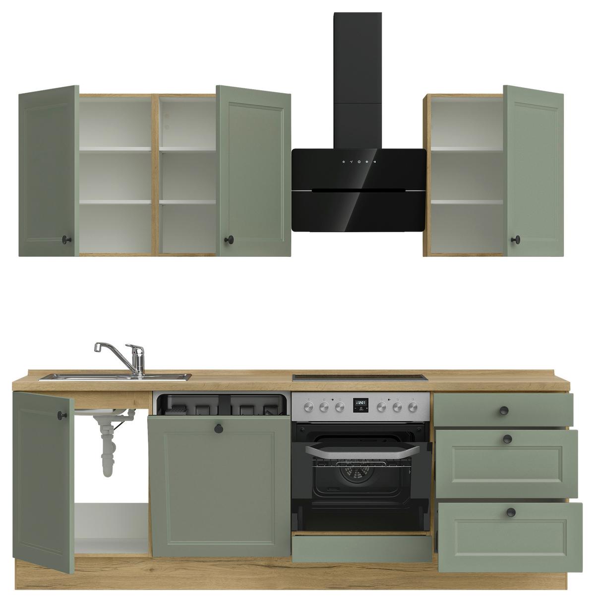 Küchenblock Cascada High m. Geräten Schilfgrün - Schilfgrün/Eichefarben, MODERN, Holzwerkstoff/Metall (240cm) - Nobilia