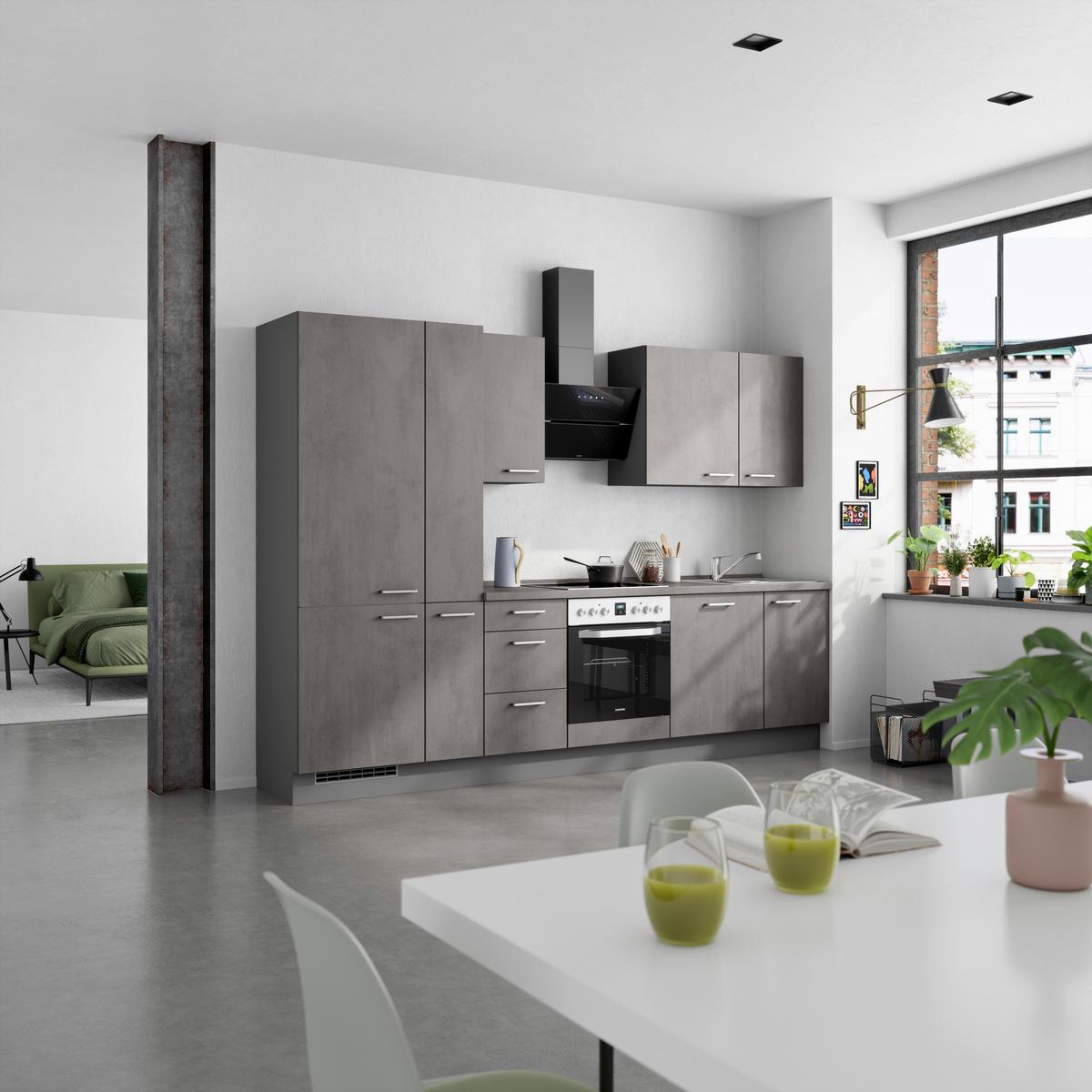 Küchenblock Riva High m. Geräten Schieferfarben - Schieferfarben/Edelstahlfarben, MODERN, Holzwerkstoff/Metall (300cm) - Nobilia