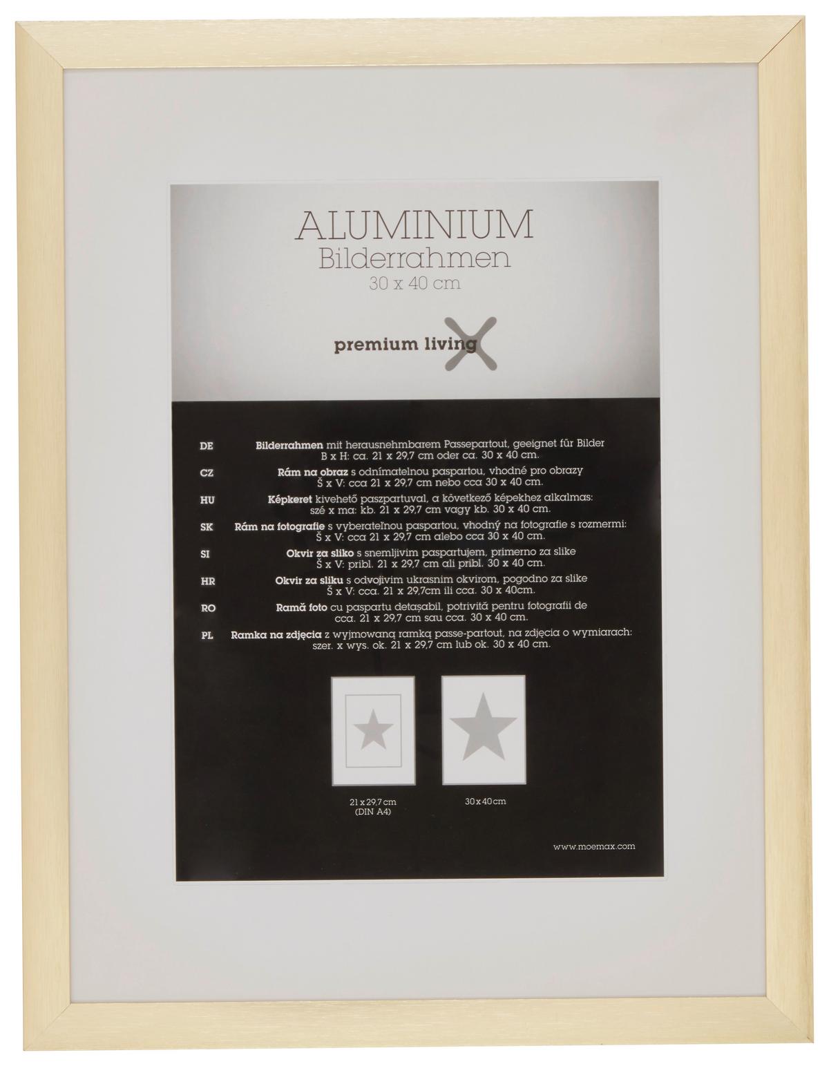 Bilderrahmen Aluminium in Goldfarben - Messingfarben/Goldfarben, Romantik / Landhaus, Metall (33,1/43,1/2.2cm) - Premium Living