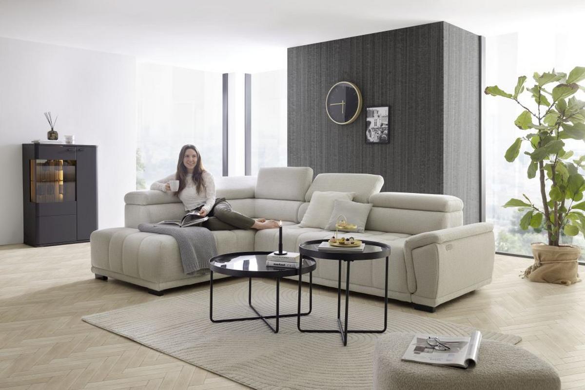 Kutna Garnitura Gremio - sivo-bijela/crna, Moderno, tekstil/plastika (206/283cm) - Modern Living