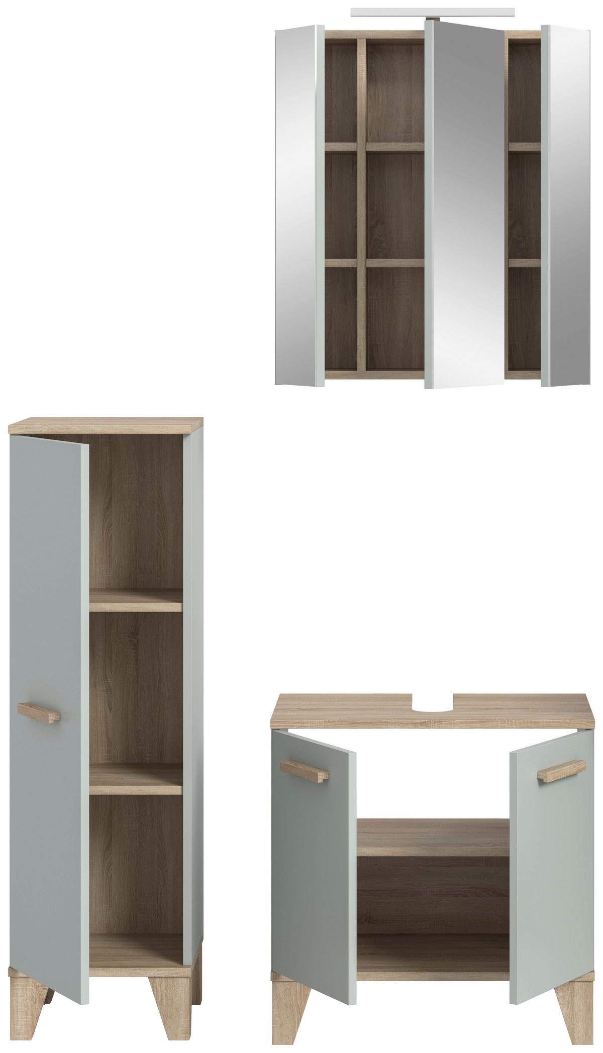 Badezimmer Star 4-tlg. ca. 94 cm Eiche/Graugrün - Graugrün/Eiche San Remo, MODERN, Holzwerkstoff/Kunststoff (94cm) - MID.YOU