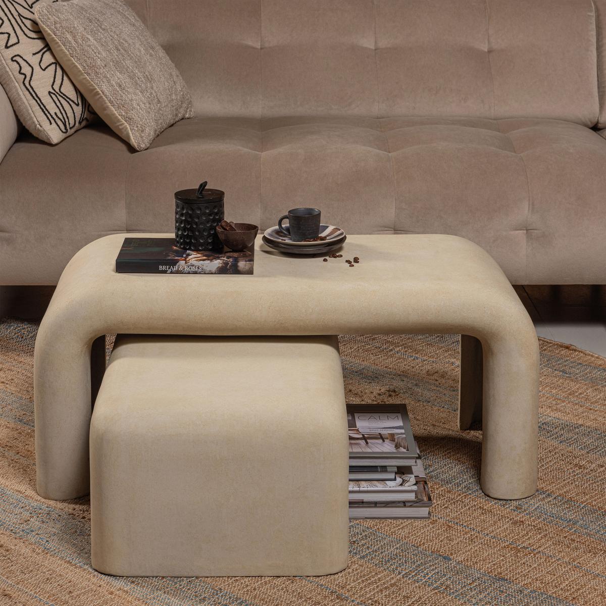 Couchtischset Stani 2er-Set Naturfarben - Naturfarben, Design, Keramik (92/40/42cm) - Livetastic