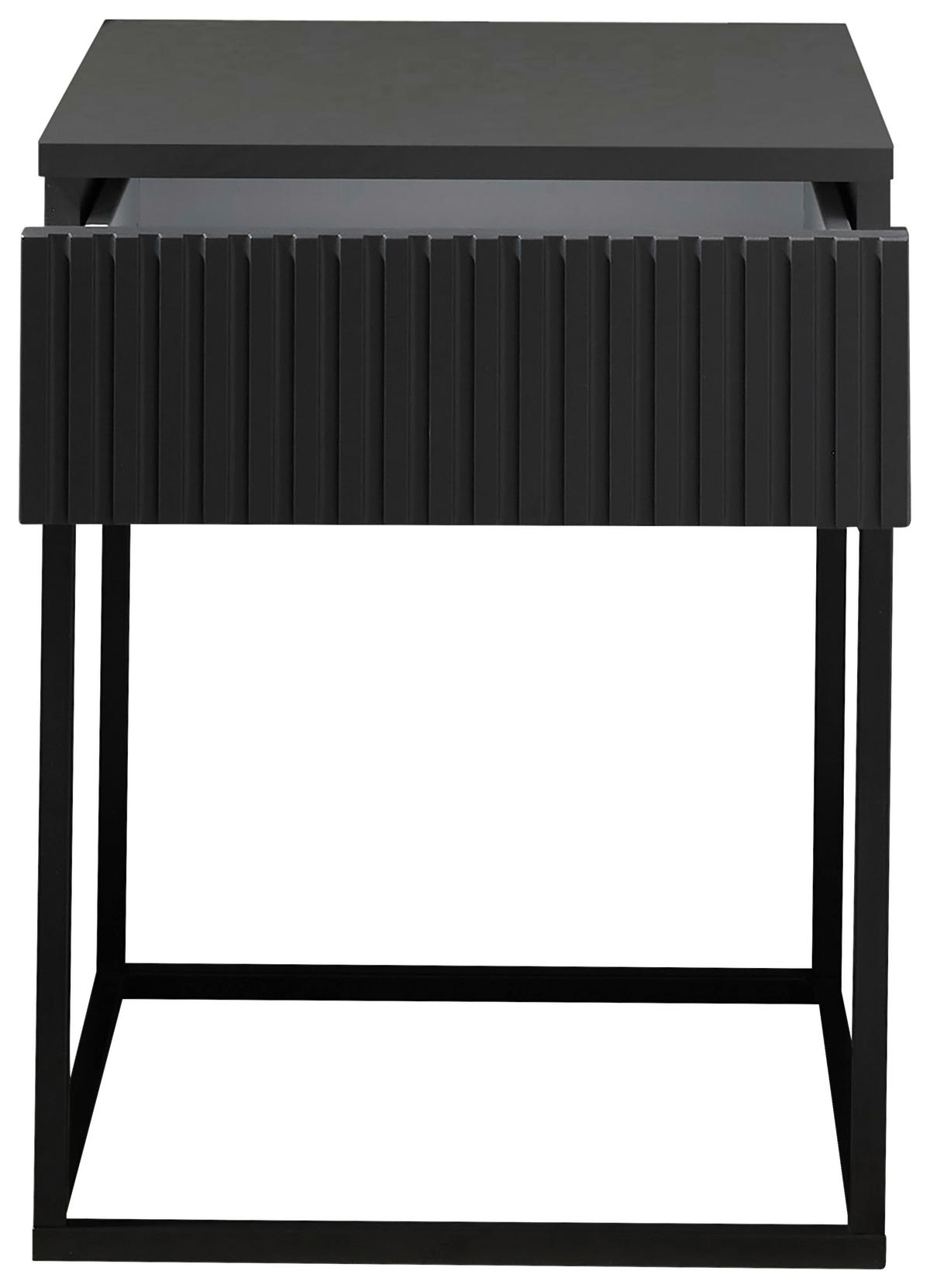 SZAFKA NOCNA MARLE - czarny/kolor grafitowy, Modern, materiał drewnopochodny/metal (40/52/38,5cm) - Livetastic