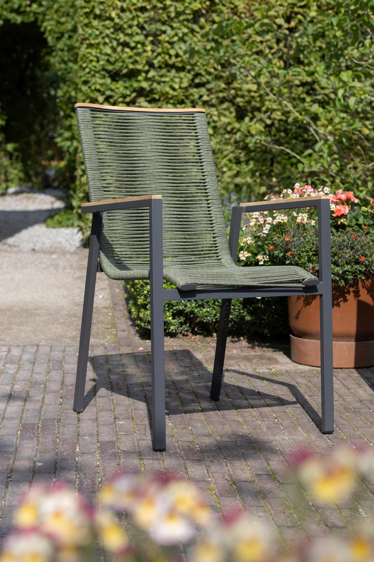 Stapelsessel-Set Montana 2er-Set Grün stapelbar - Anthrazit/Grün, Design, Holz/Textil (55/66/87cm) - Gardenson