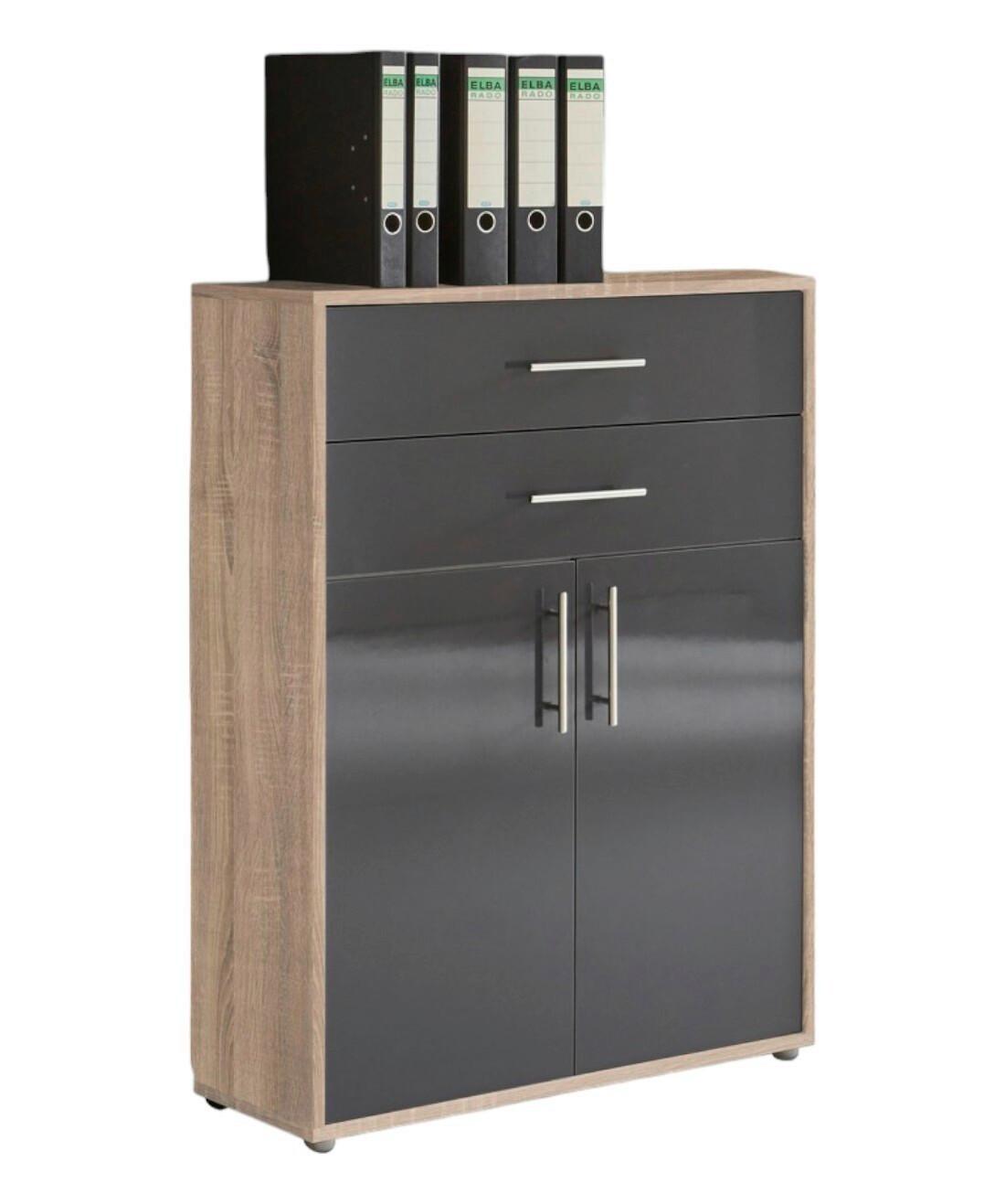 Aktenschrank Office Edition Sonoma Eiche/Anthrazit - Anthrazit Hochglanz/Sonoma Eiche, MODERN, Holzwerkstoff (84,5/114/33cm) - MID.YOU