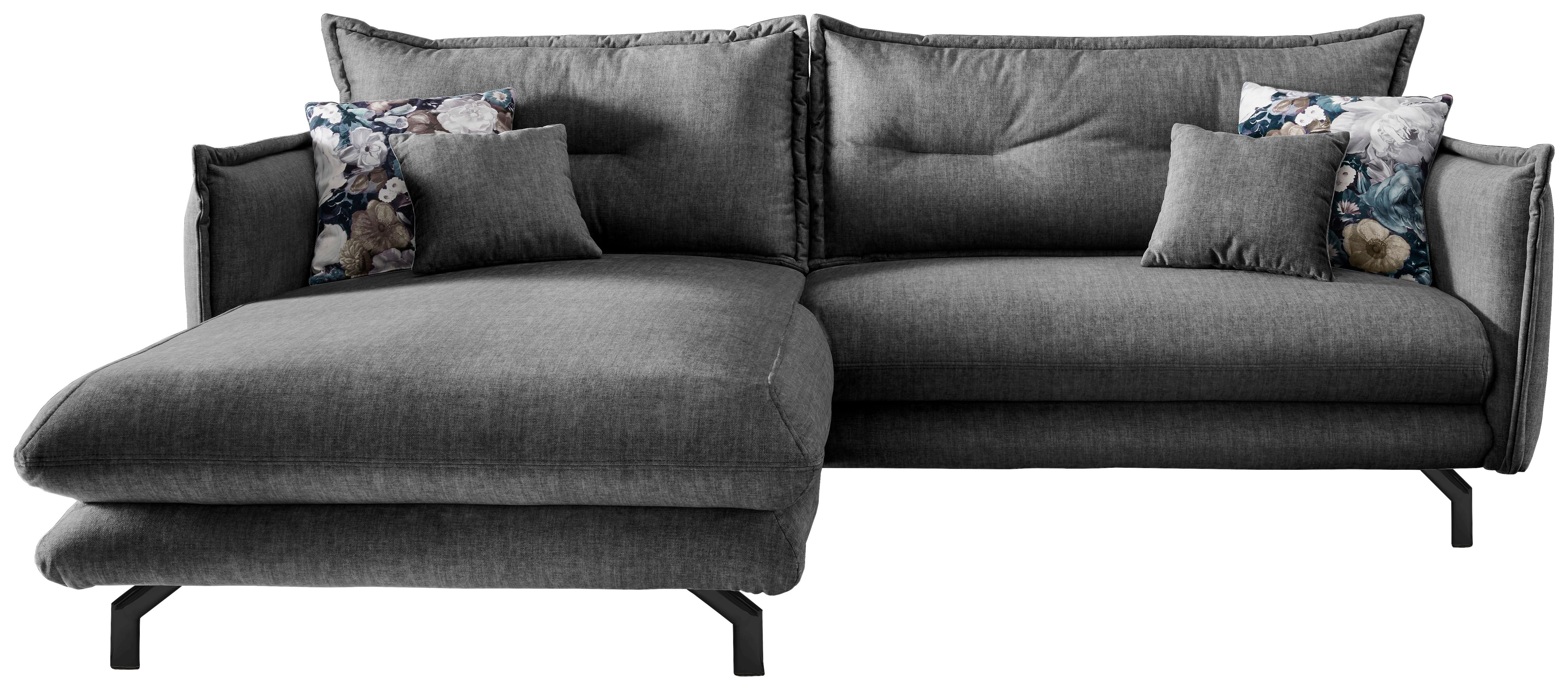 Wohnlandschaft Lava Grau Velours - Türkis/Schwarz, MODERN, Textil/Metall (180/255cm) - Livetastic