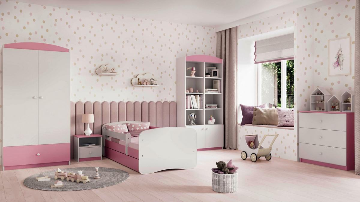 Otroška Postelja Babydreams, Bela, Roza, 80x160cm - pink/bela, Moderno, tekstil/leseni material (80/160cm) - MID.YOU