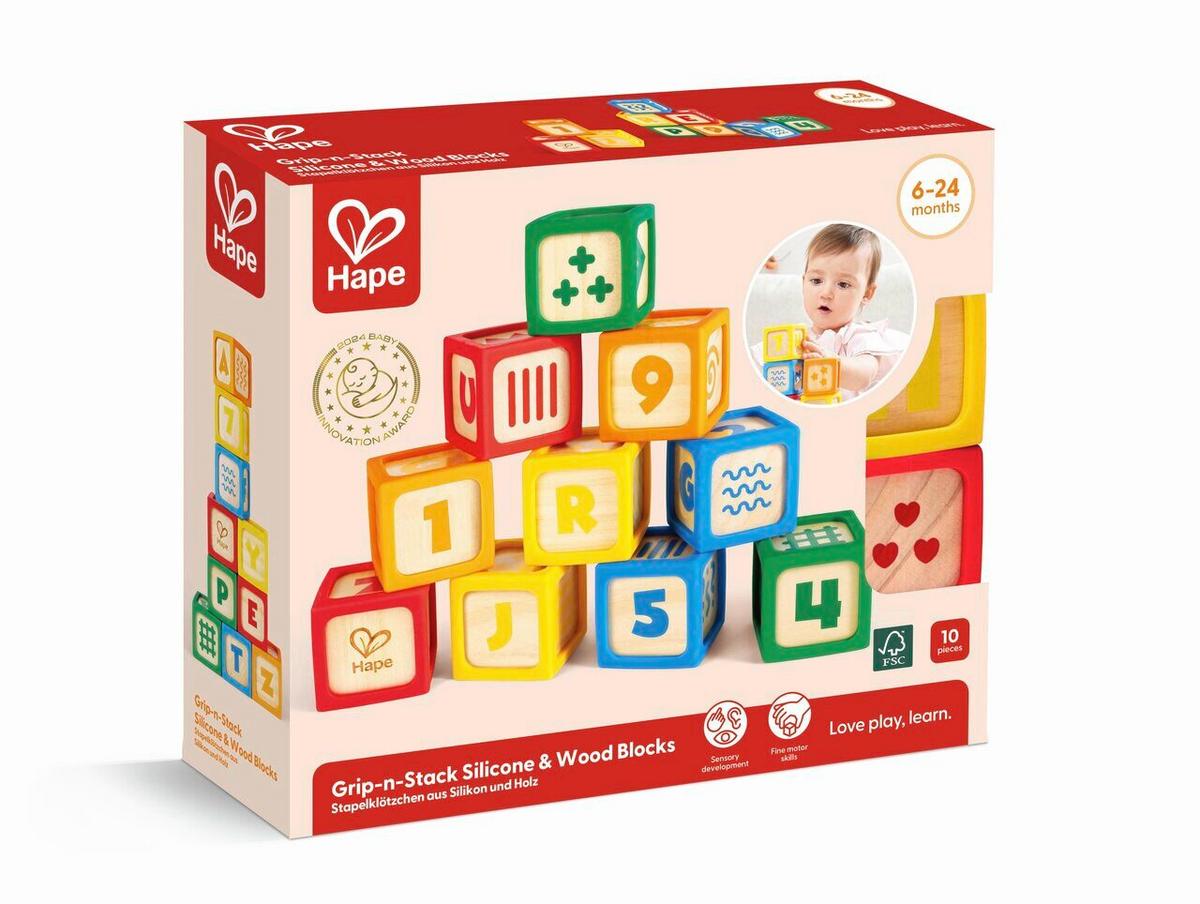 Építőkockák Hape - sárga/világoskék, Basics, műanyag/fa (21/5,5/18cm) - Hape