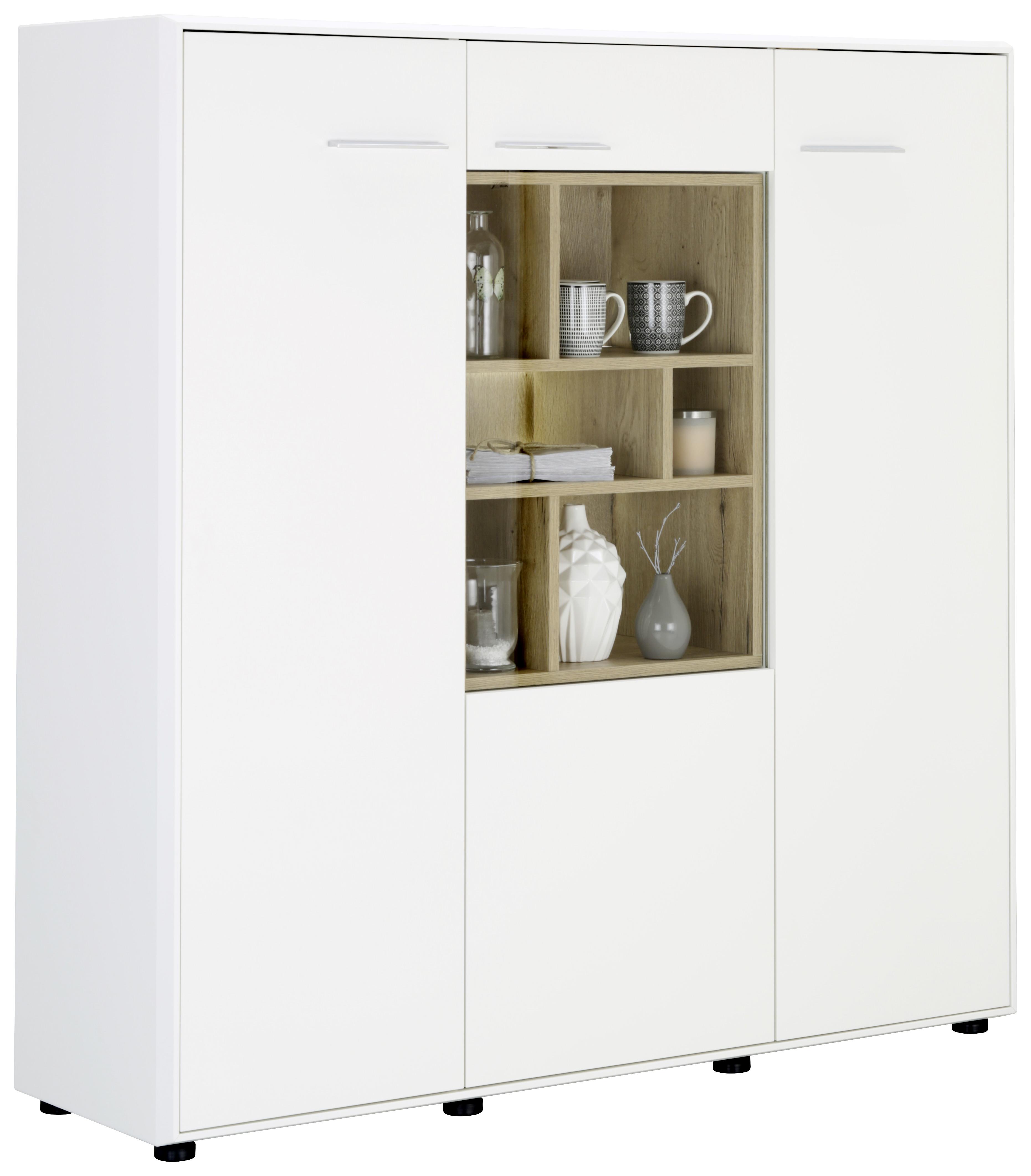 Visoka Komoda Malmö - barve nerjavečega jekla/črna, Moderno, kovina/umetna masa (144/147/42cm) - Premium Living