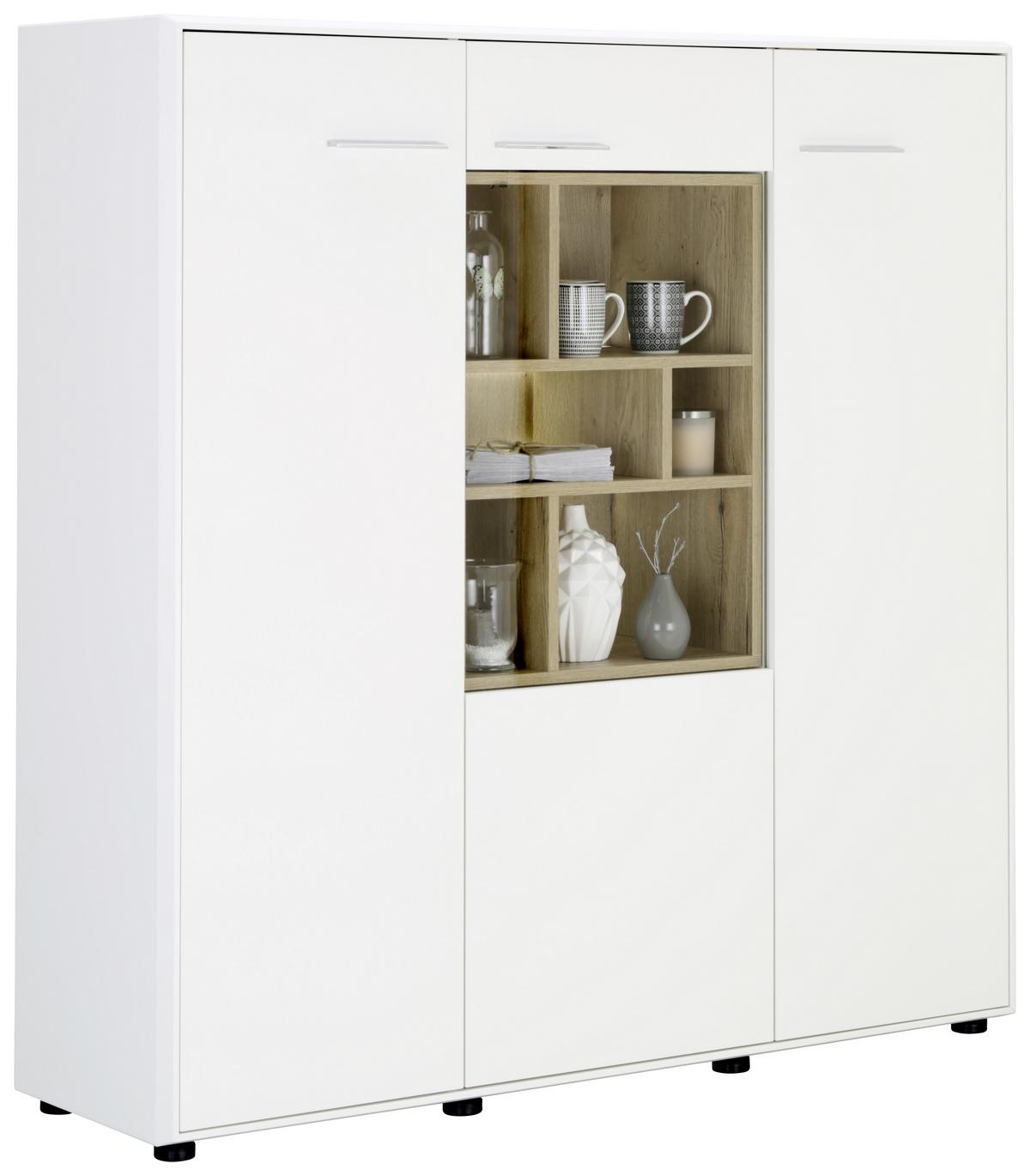 Visoka Komoda Malmö - barve nerjavečega jekla/črna, Moderno, kovina/umetna masa (144/147/42cm) - Premium Living