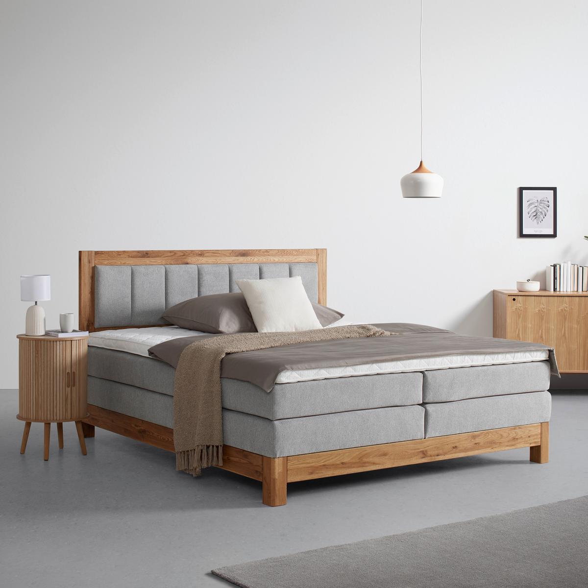 Boxspringbett Carolina Eiche/Grau ca. 160x200cm - Eichefarben/Beige, KONVENTIONELL, Holz/Textil (160/200cm) - ecoTree