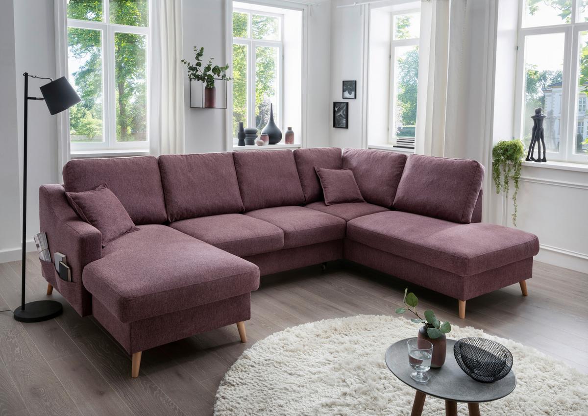 Wohnlandschaft Valentina Bordeaux Struktur - Bordeaux/Naturfarben, KONVENTIONELL, Holz/Textil (150/301/200cm) - P & B