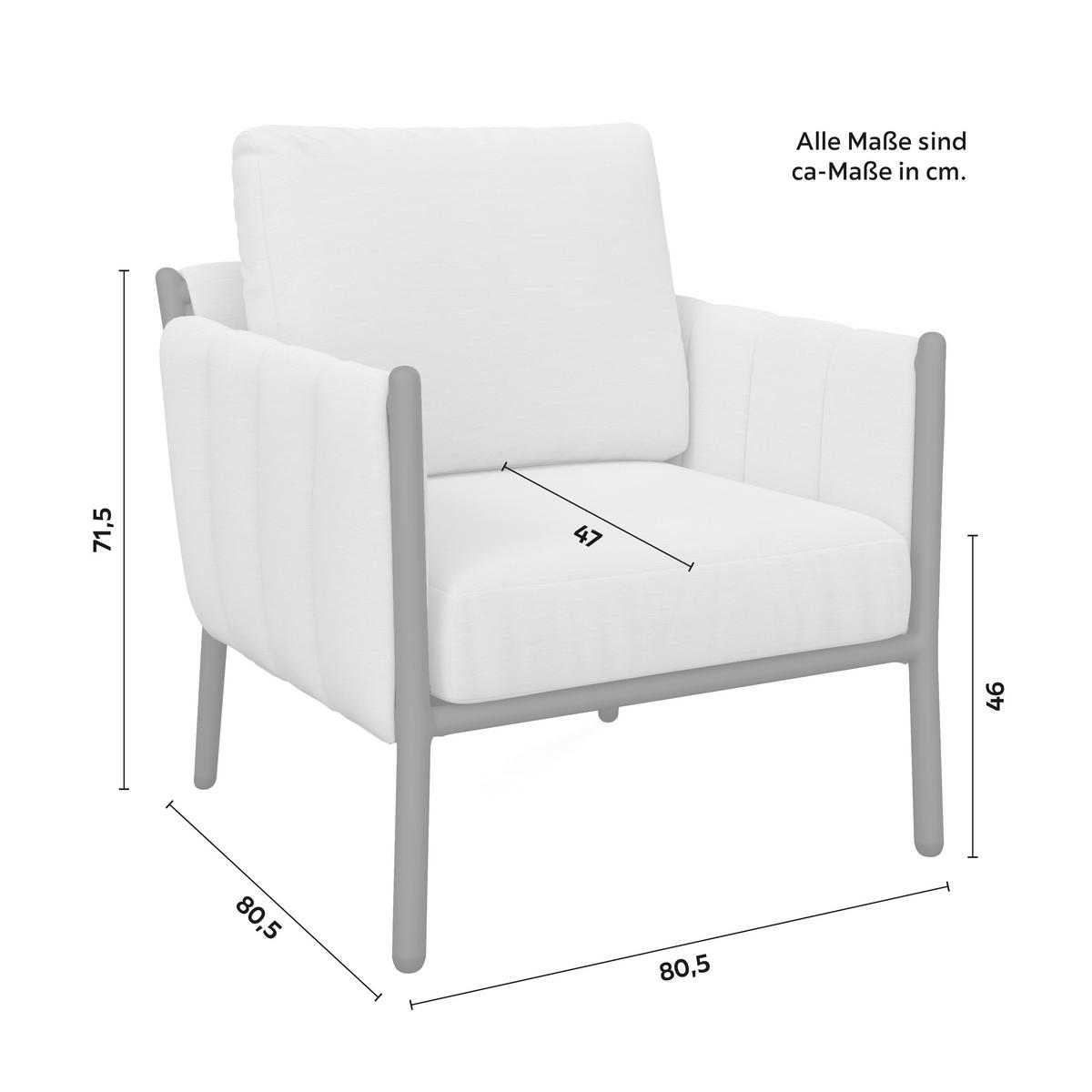 Loungegarnitur Annalotta Out doorstoff/Metall +Abdeckung - Creme/Weiß, MODERN, Glas/Textil (200,5/71,5/80,5cm) - Bessagi Garden