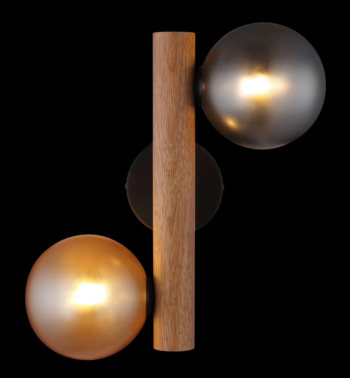 Zidna Svjetiljka Riha - narančasta/tamno smeđa, Basics, staklo/drvo (16,5/32cm) - Globo